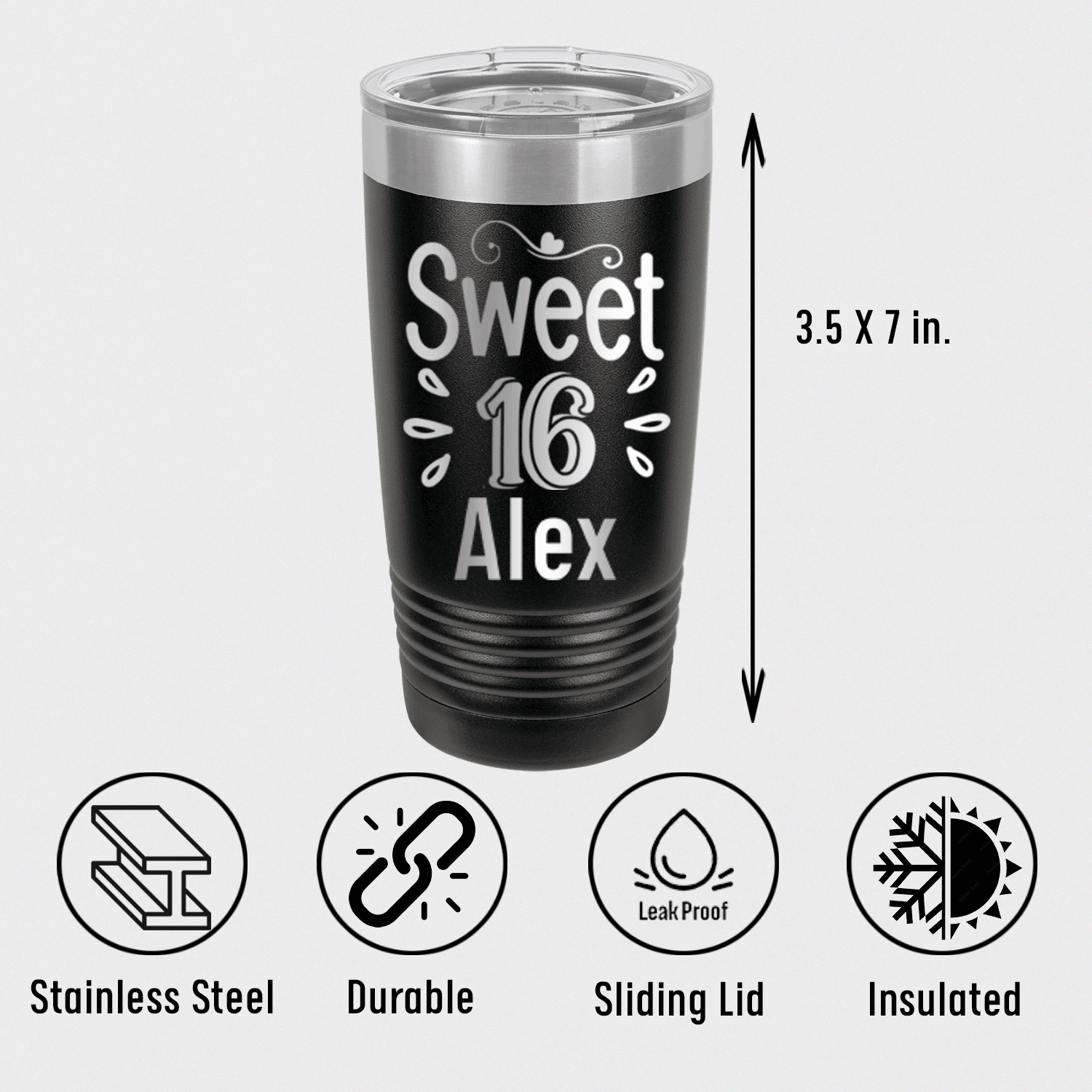Personalized Sweet Sixteen Tumbler for her, Customized Gifts for Women by Groovy Girl Gifts