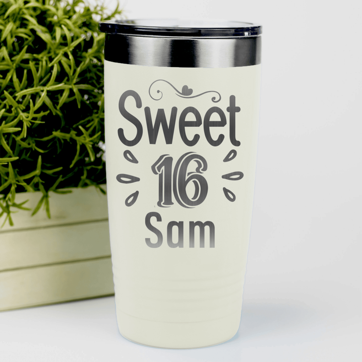 White Birthday Tumbler With Sweet Sixteen Design