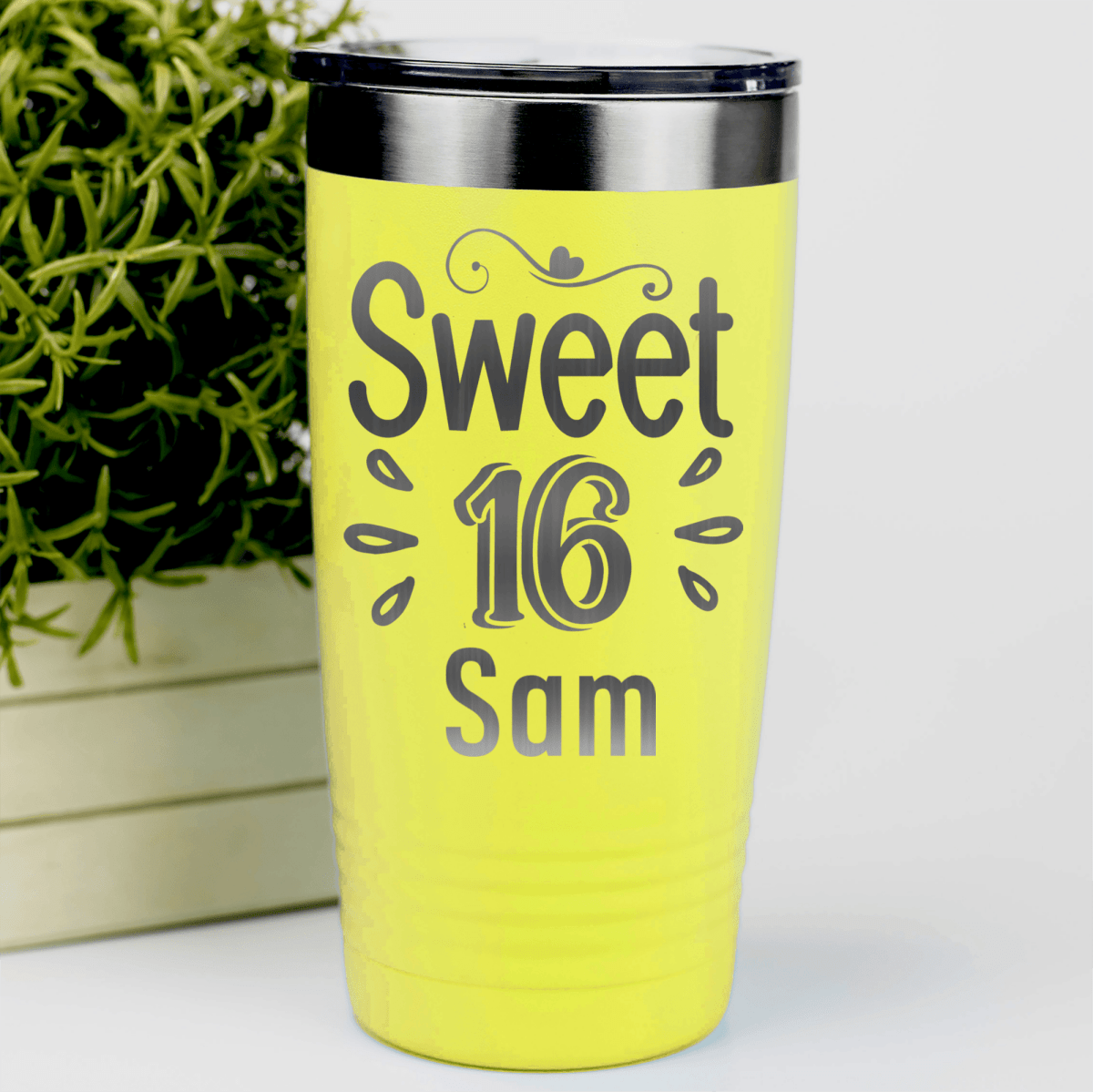 Yellow Birthday Tumbler With Sweet Sixteen Design