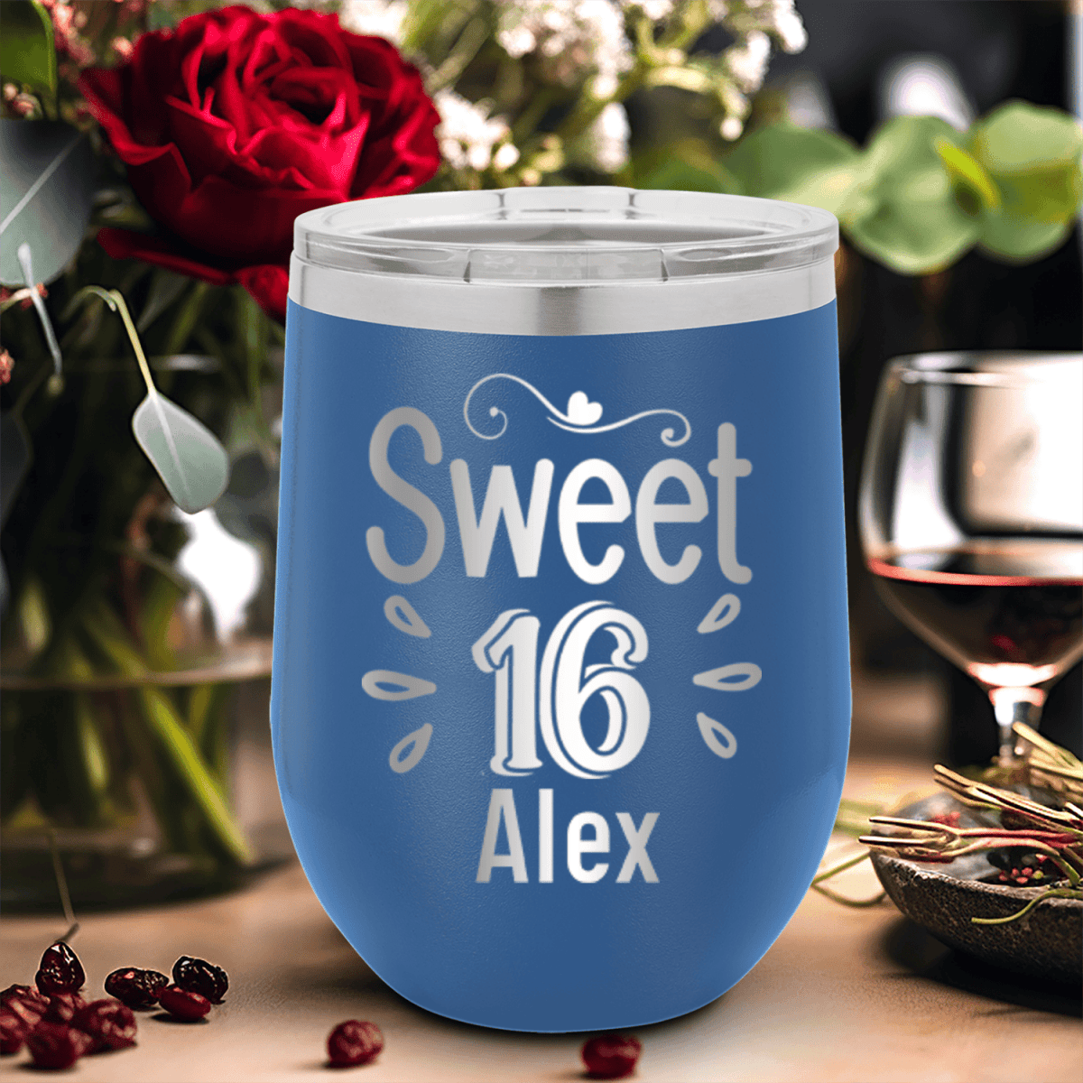Personalized Sweet Sixteen Wine Tumbler for her, Customized Gifts for Women by Groovy Girl Gifts