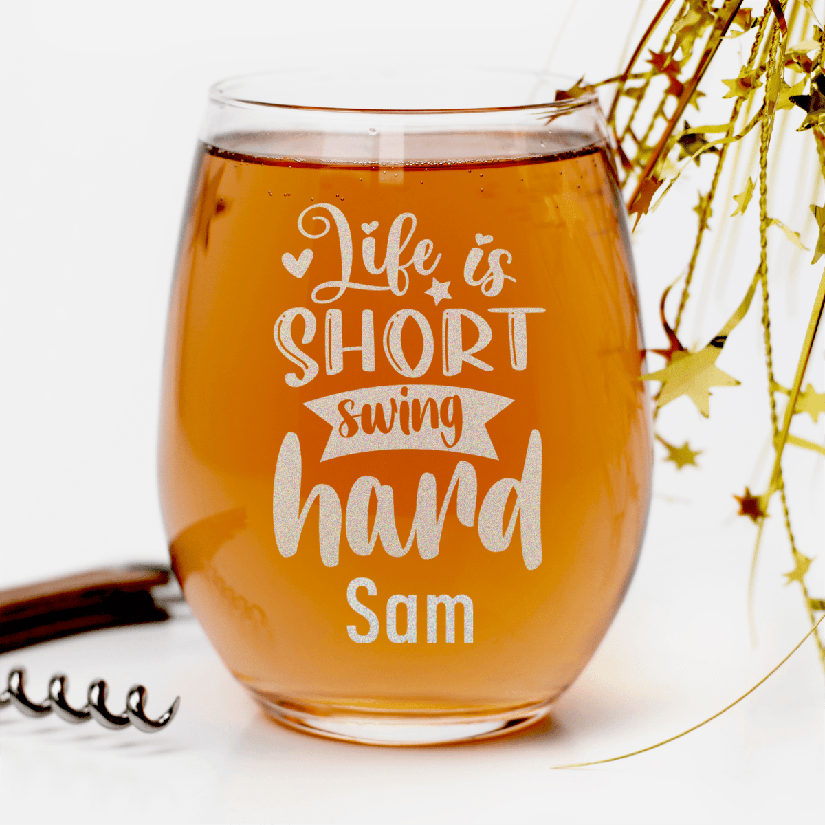 Personalized Swing Hard Lifes Short Stemless Wine Glass for her, Customized Gifts for Women by Groovy Girl Gifts