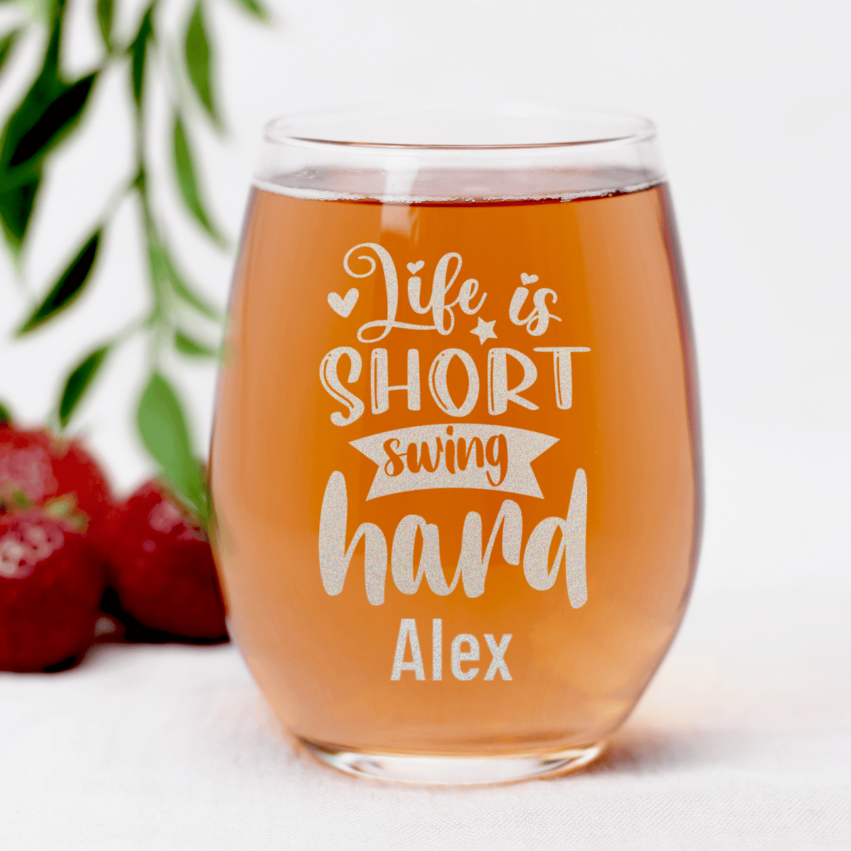 Personalized Swing Hard Lifes Short Stemless Wine Glass for her, Customized Gifts for Women by Groovy Girl Gifts