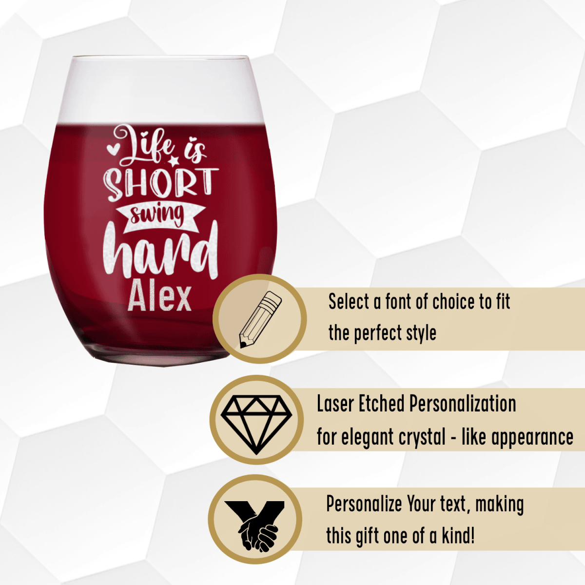 Personalized Swing Hard Lifes Short Stemless Wine Glass for her, Customized Gifts for Women by Groovy Girl Gifts