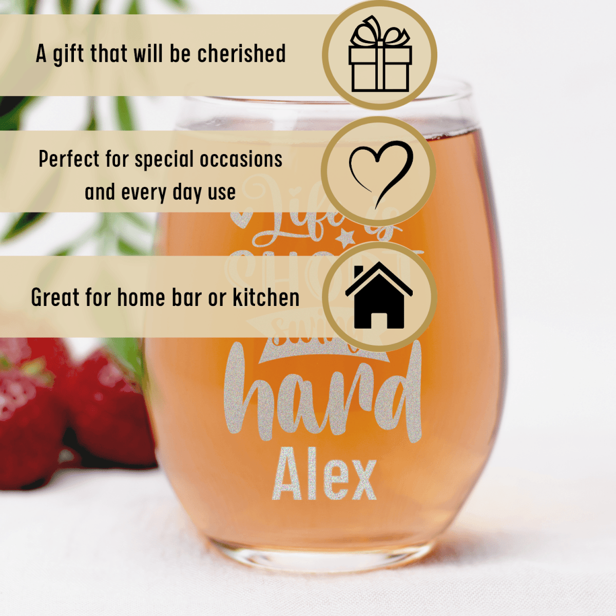 Personalized Swing Hard Lifes Short Stemless Wine Glass for her, Customized Gifts for Women by Groovy Girl Gifts