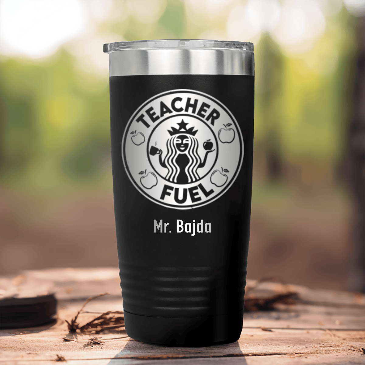 Black Teacher Tumbler With Teacher Fuel Logo Design