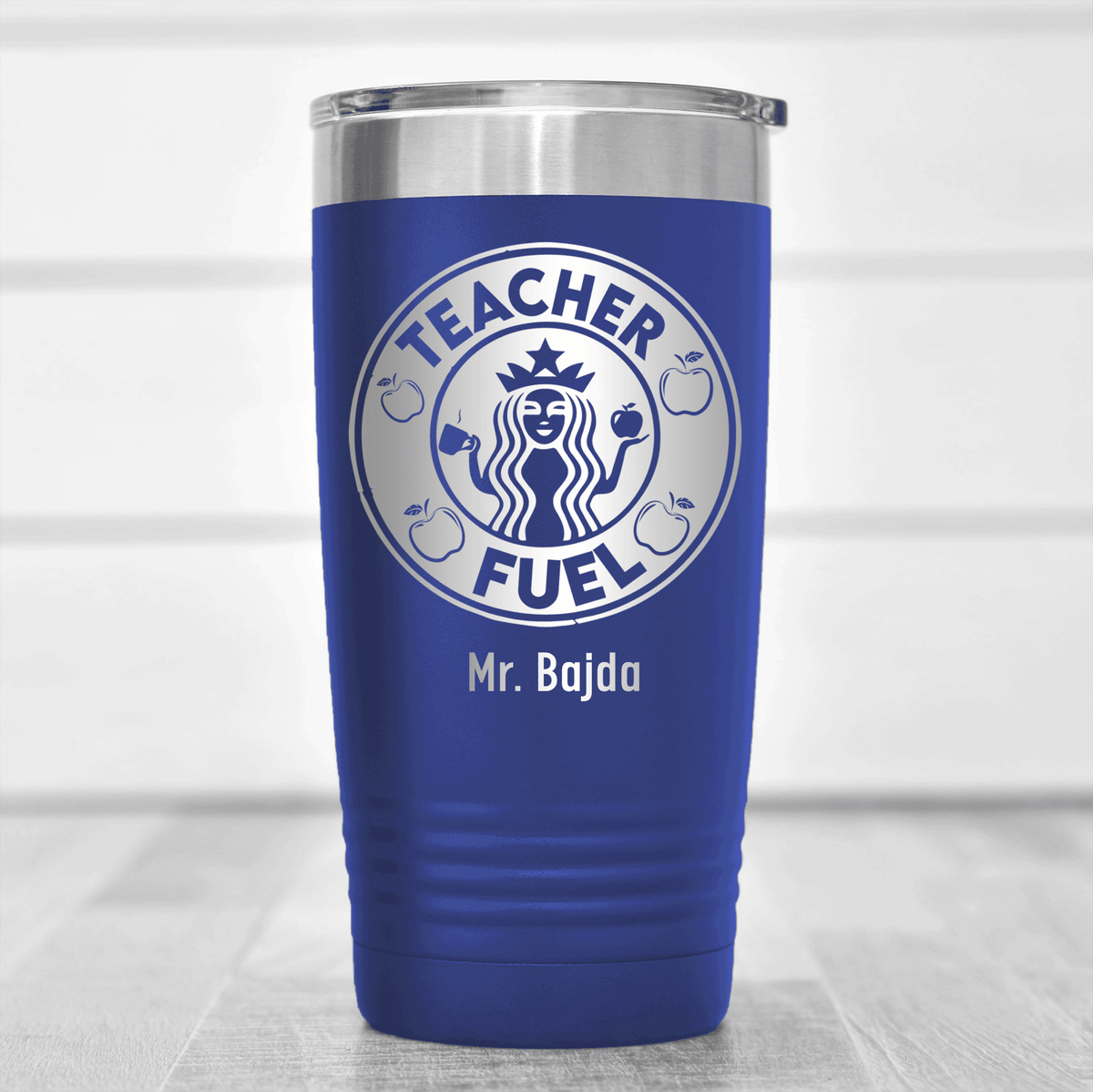 Blue Teacher Tumbler With Teacher Fuel Logo Design