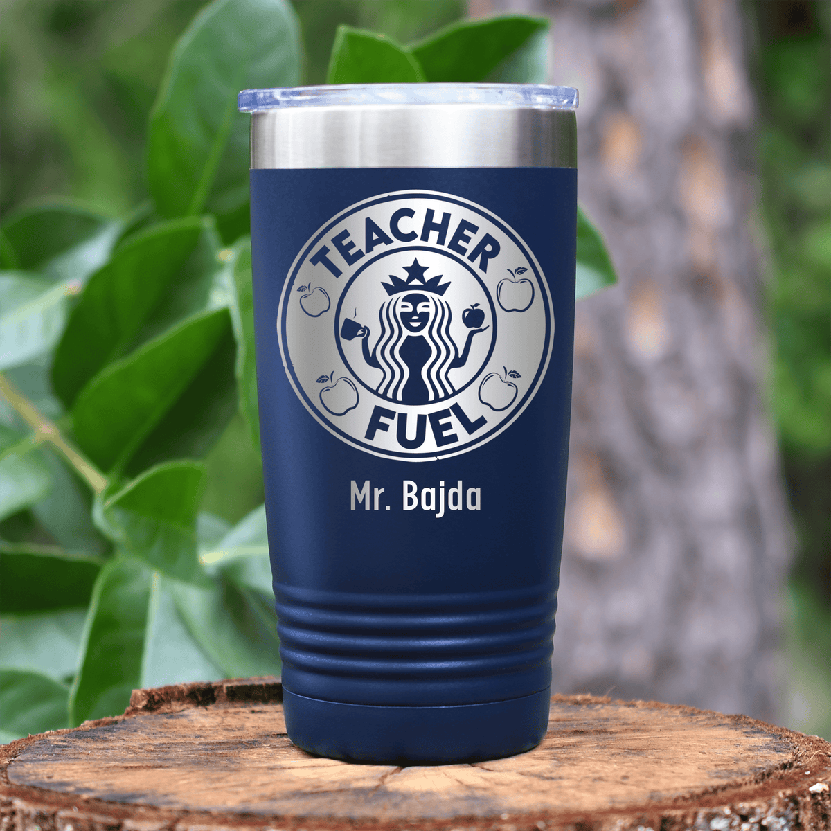 Navy Teacher Tumbler With Teacher Fuel Logo Design
