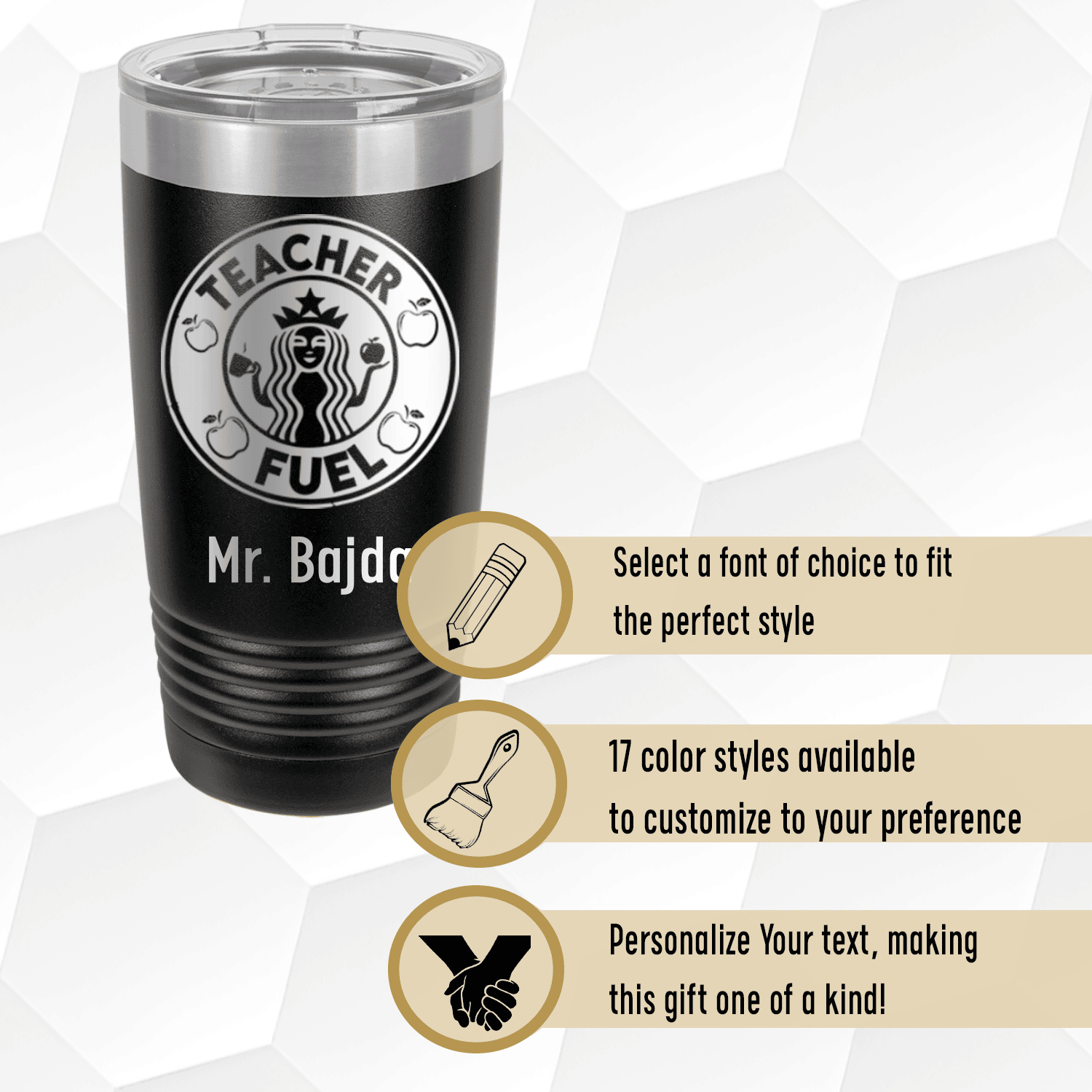 Pink Teacher Tumbler With Teacher Fuel Logo Design