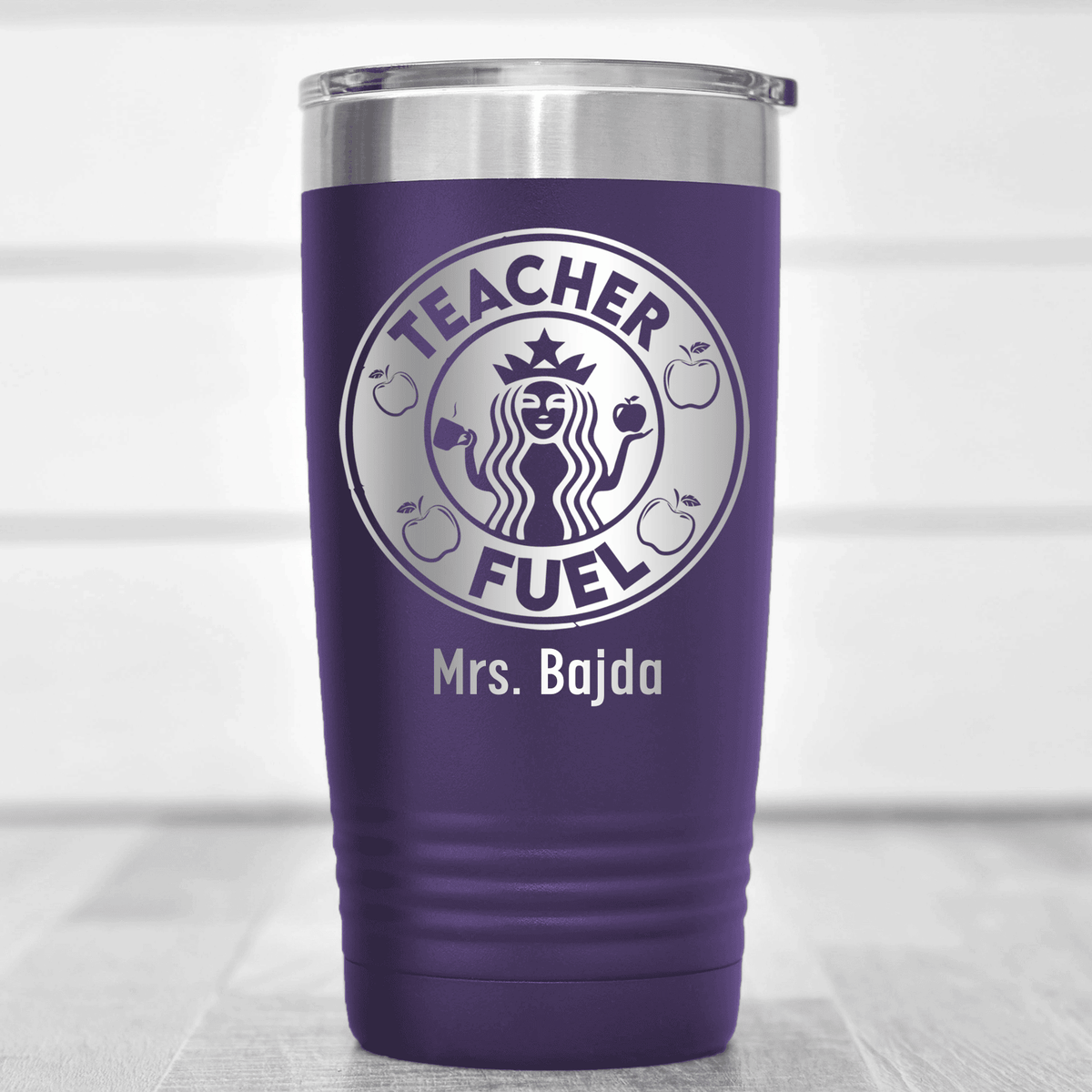 Purple Teacher Tumbler With Teacher Fuel Logo Design