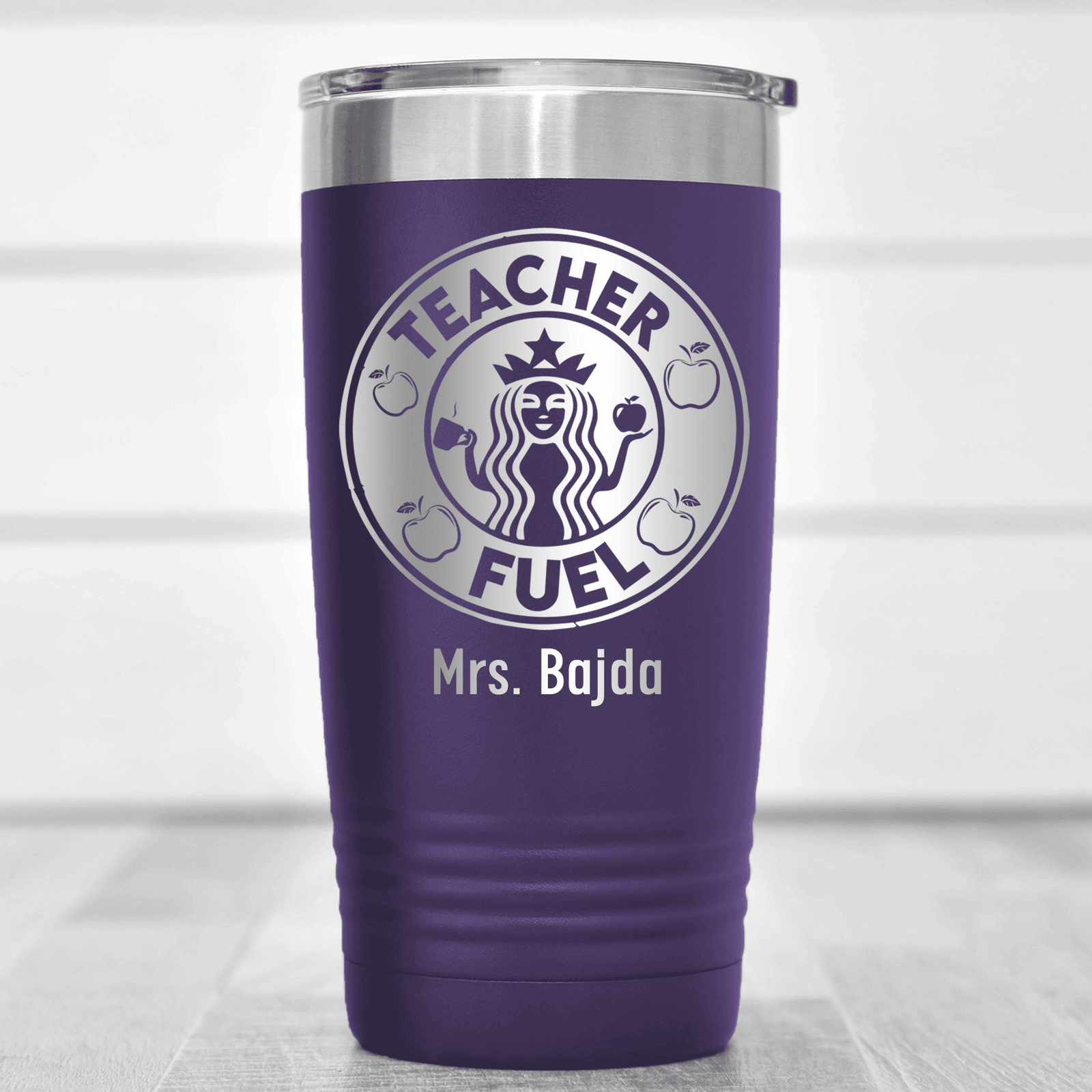 Purple Teacher Tumbler With Teacher Fuel Logo Design