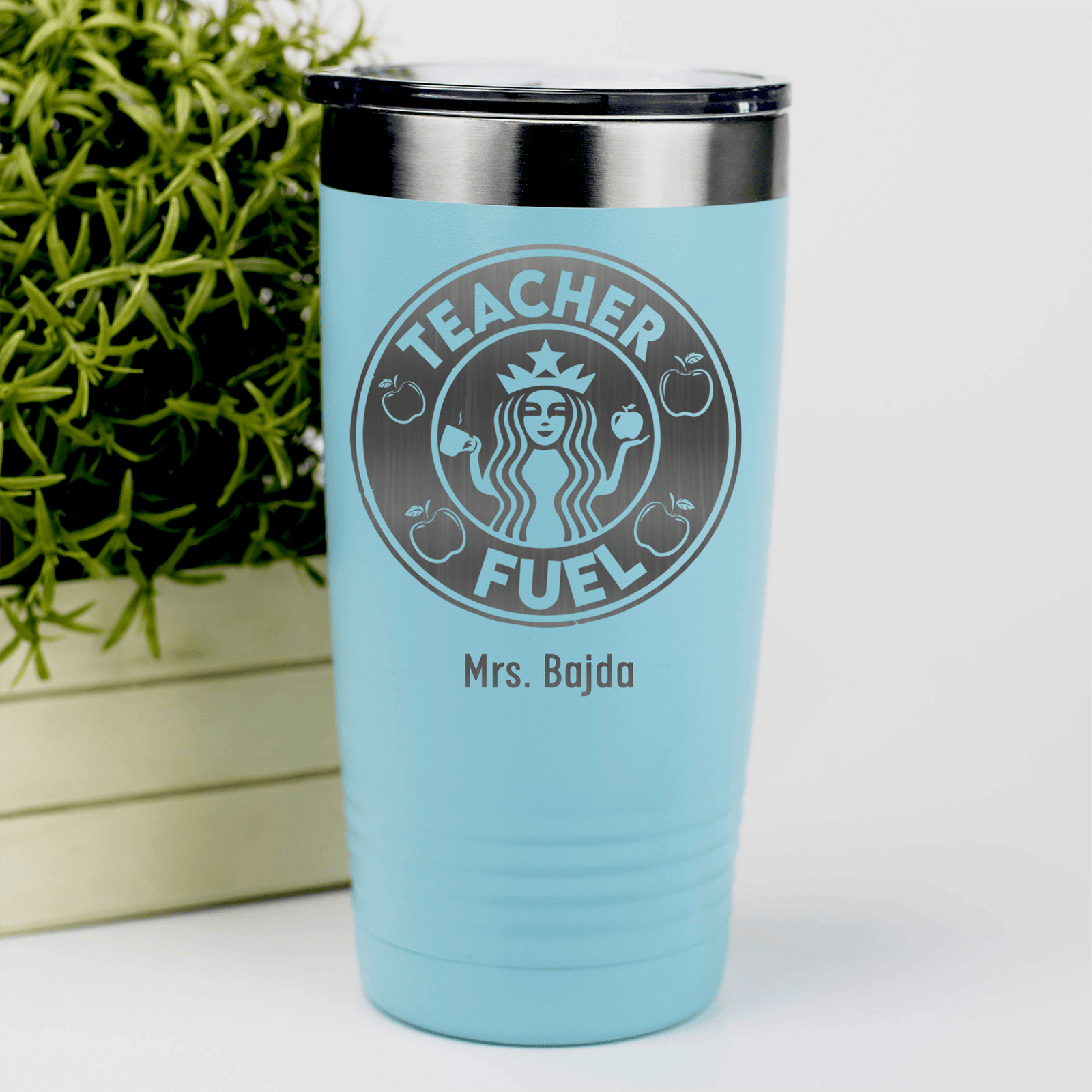 Teal Teacher Tumbler With Teacher Fuel Logo Design
