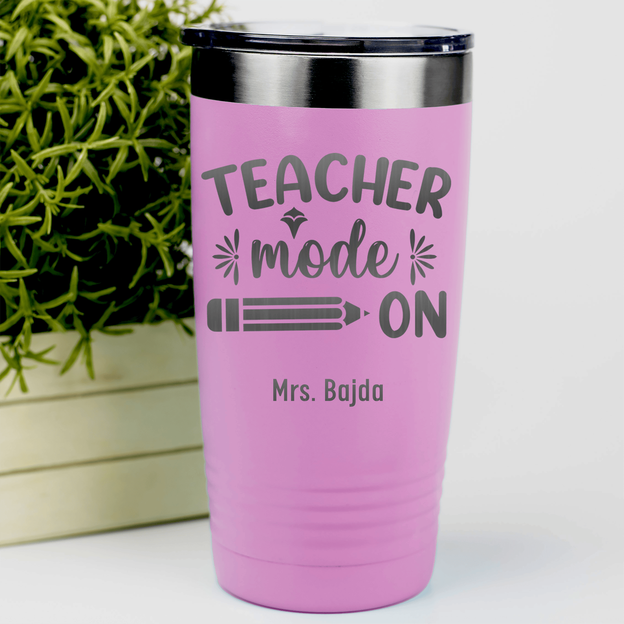 Pink Teacher Tumbler With Teacher Mode On Design