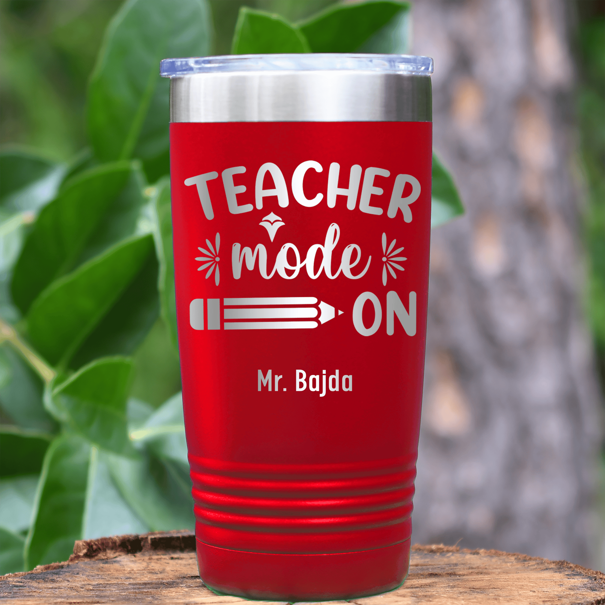 Red Teacher Tumbler With Teacher Mode On Design