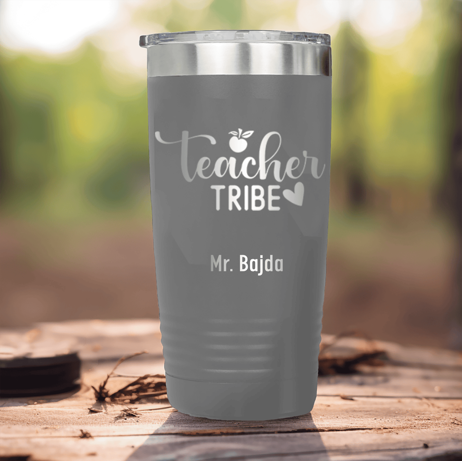 Grey Teacher Tumbler With Teacher Tribe Design