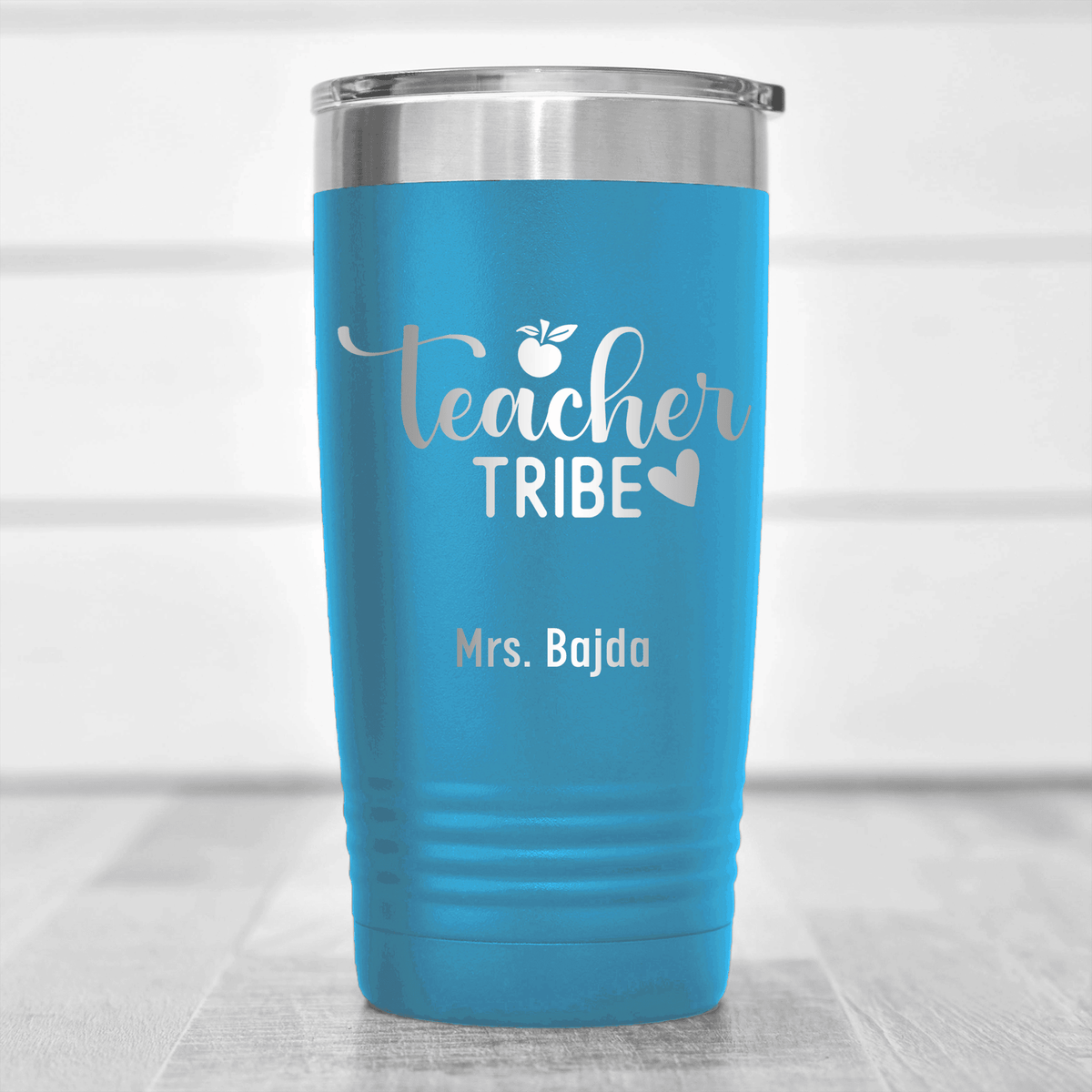 Light Blue Teacher Tumbler With Teacher Tribe Design