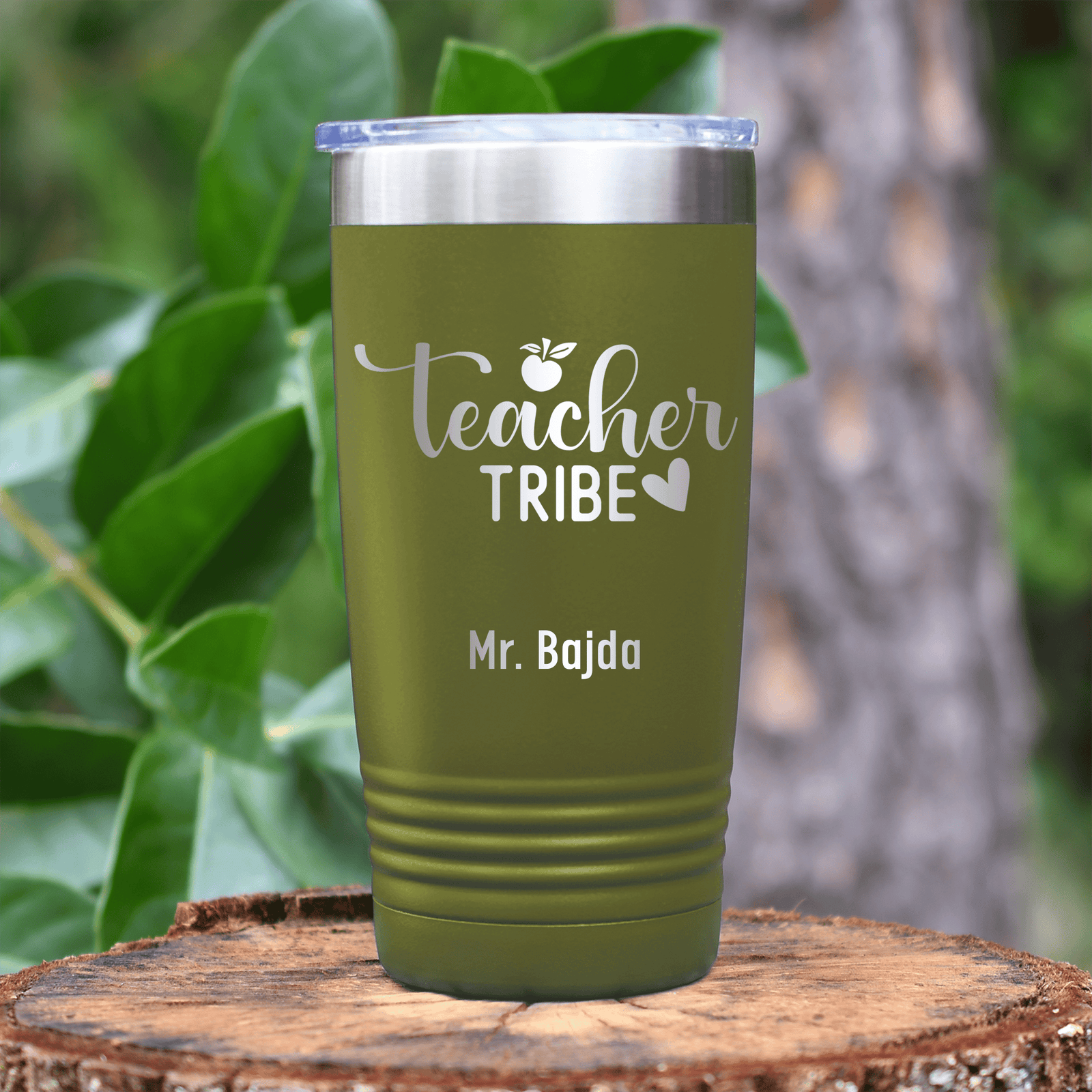 Military Green Teacher Tumbler With Teacher Tribe Design