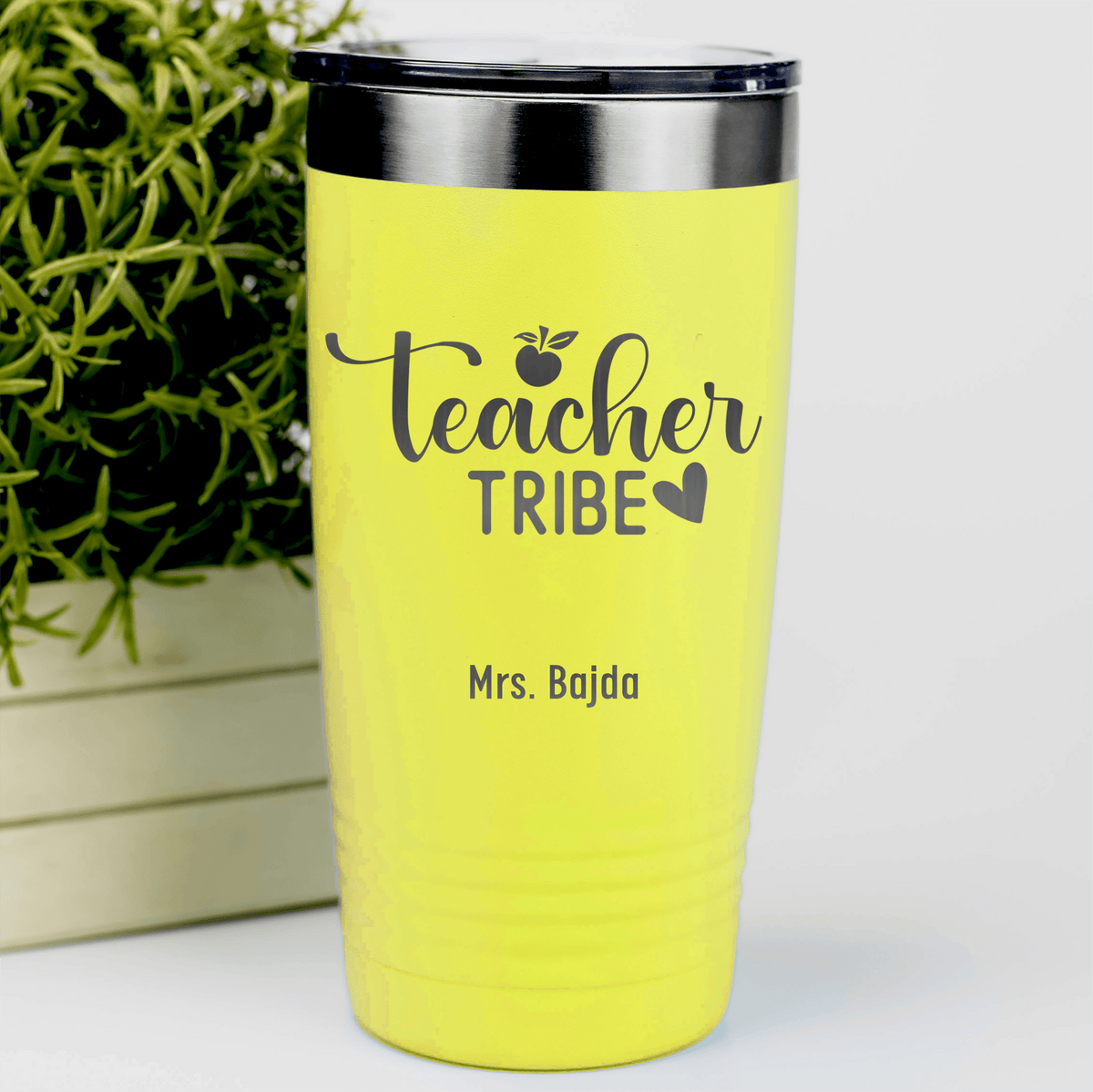 Yellow Teacher Tumbler With Teacher Tribe Design