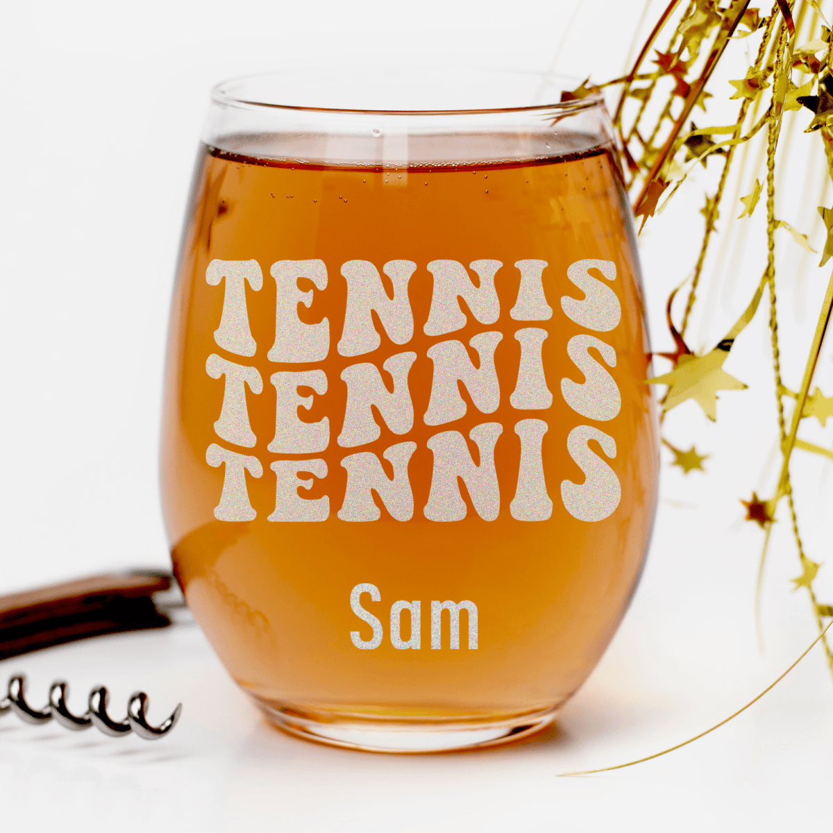 Personalized Tennis All Day Stemless Wine Glass for her, Customized Gifts for Women by Groovy Girl Gifts