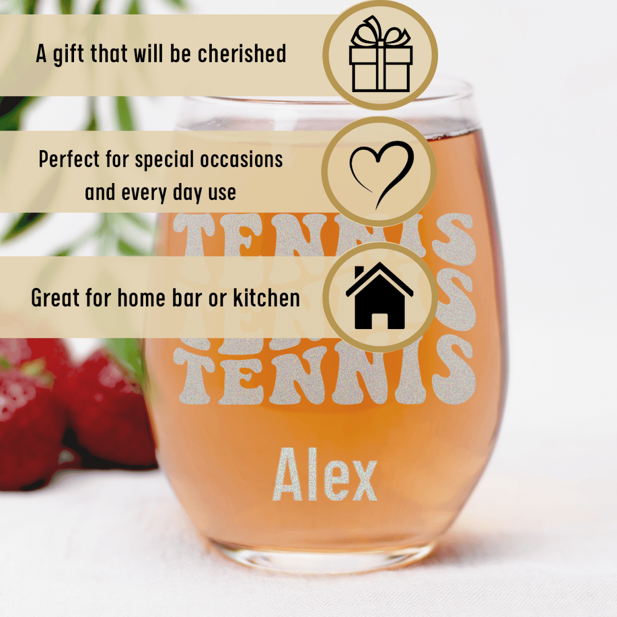 Personalized Tennis All Day Stemless Wine Glass for her, Customized Gifts for Women by Groovy Girl Gifts