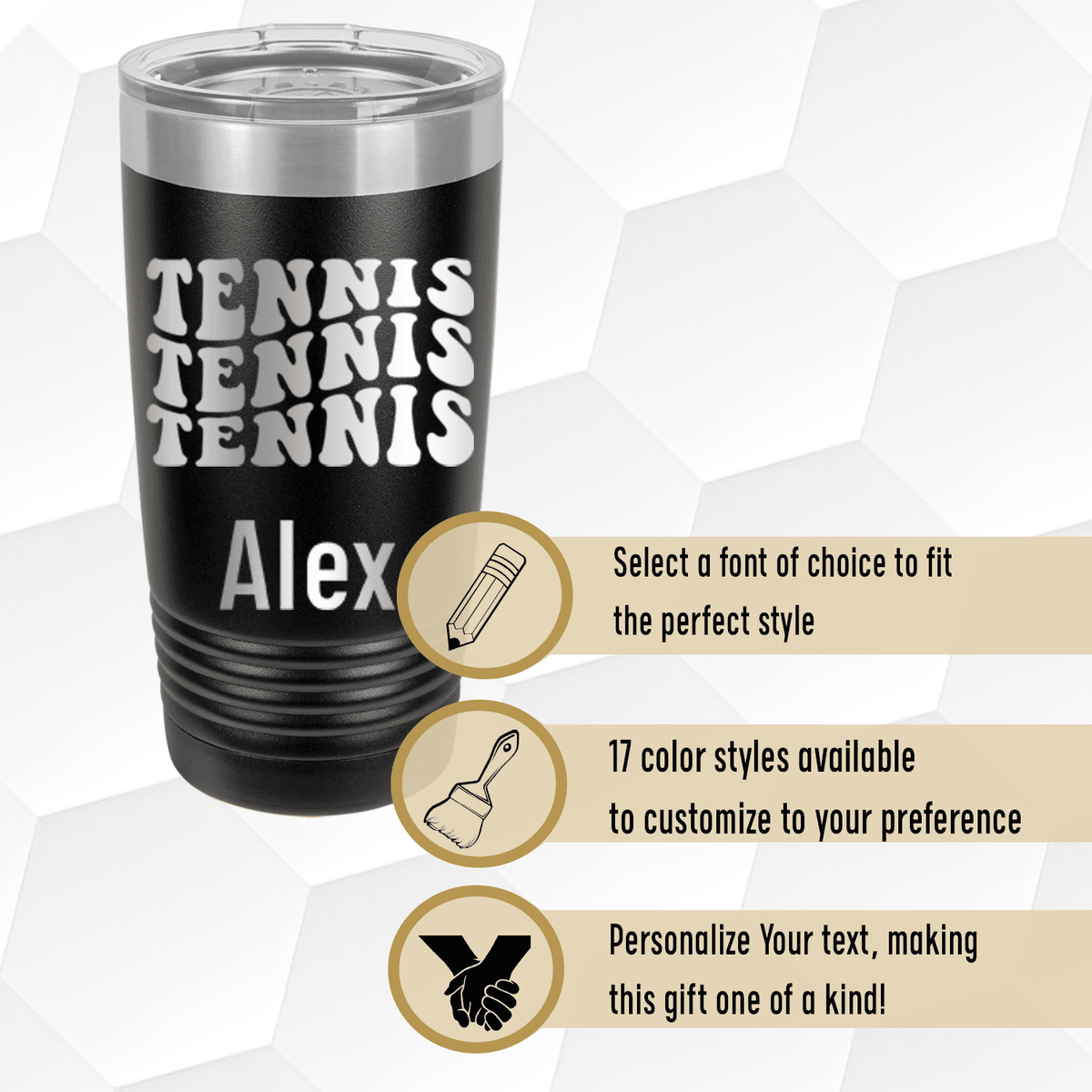 Personalized Tennis All Day Tumbler for her, Customized Gifts for Women by Groovy Girl Gifts