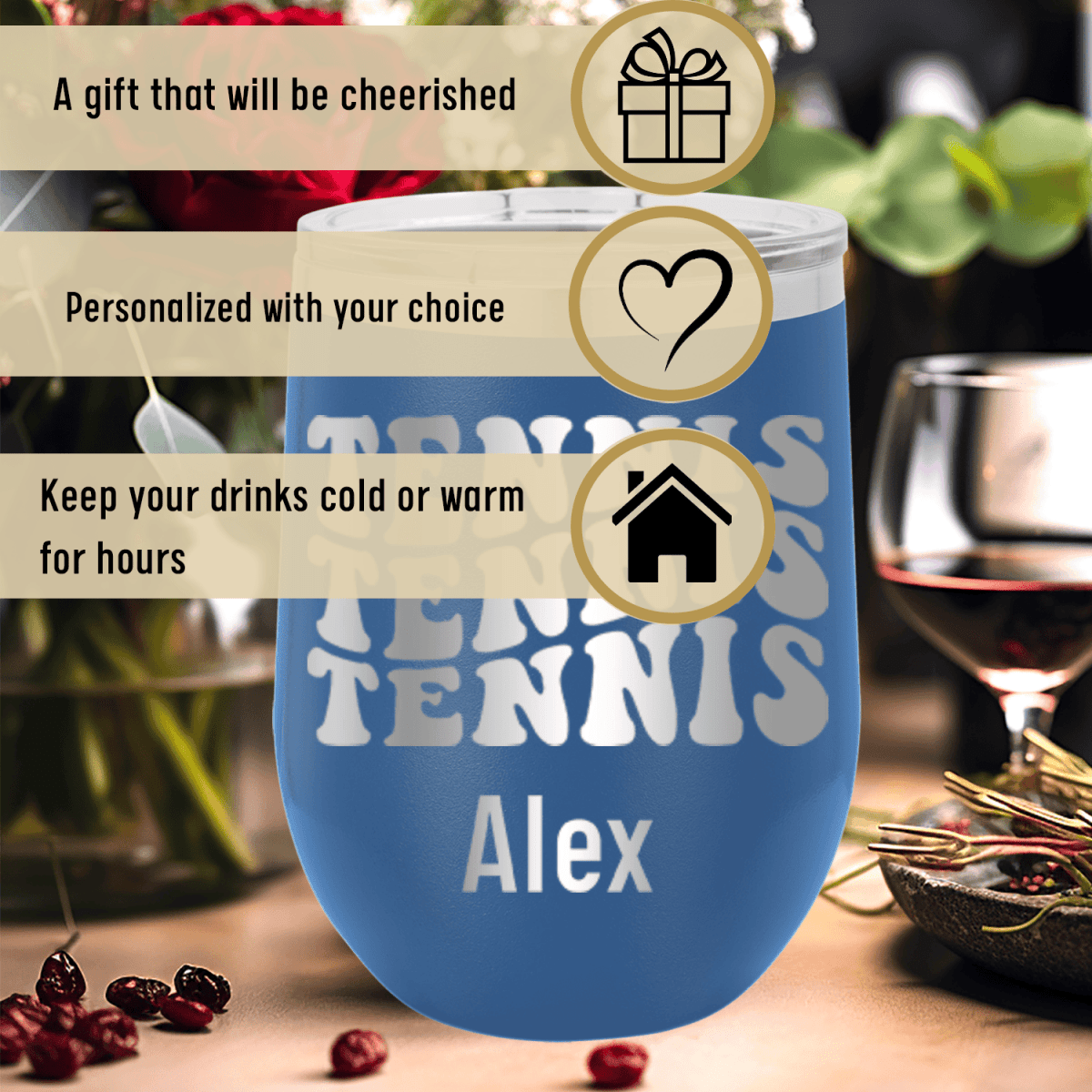 Personalized Tennis All Day Wine Tumbler for her, Customized Gifts for Women by Groovy Girl Gifts