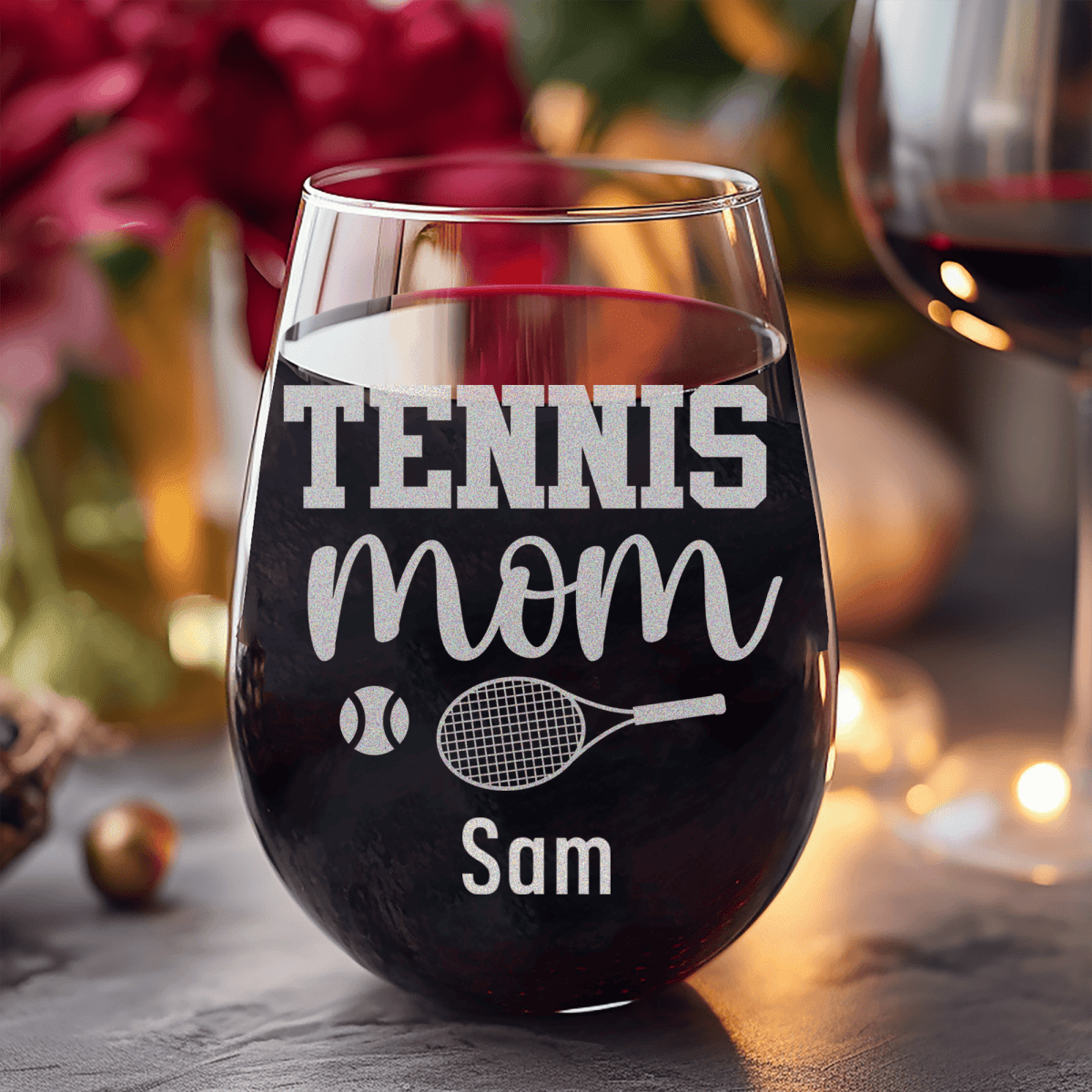 Personalized Tennis Mom Stemless Wine Glass for her, Customized Gifts for Women by Groovy Girl Gifts