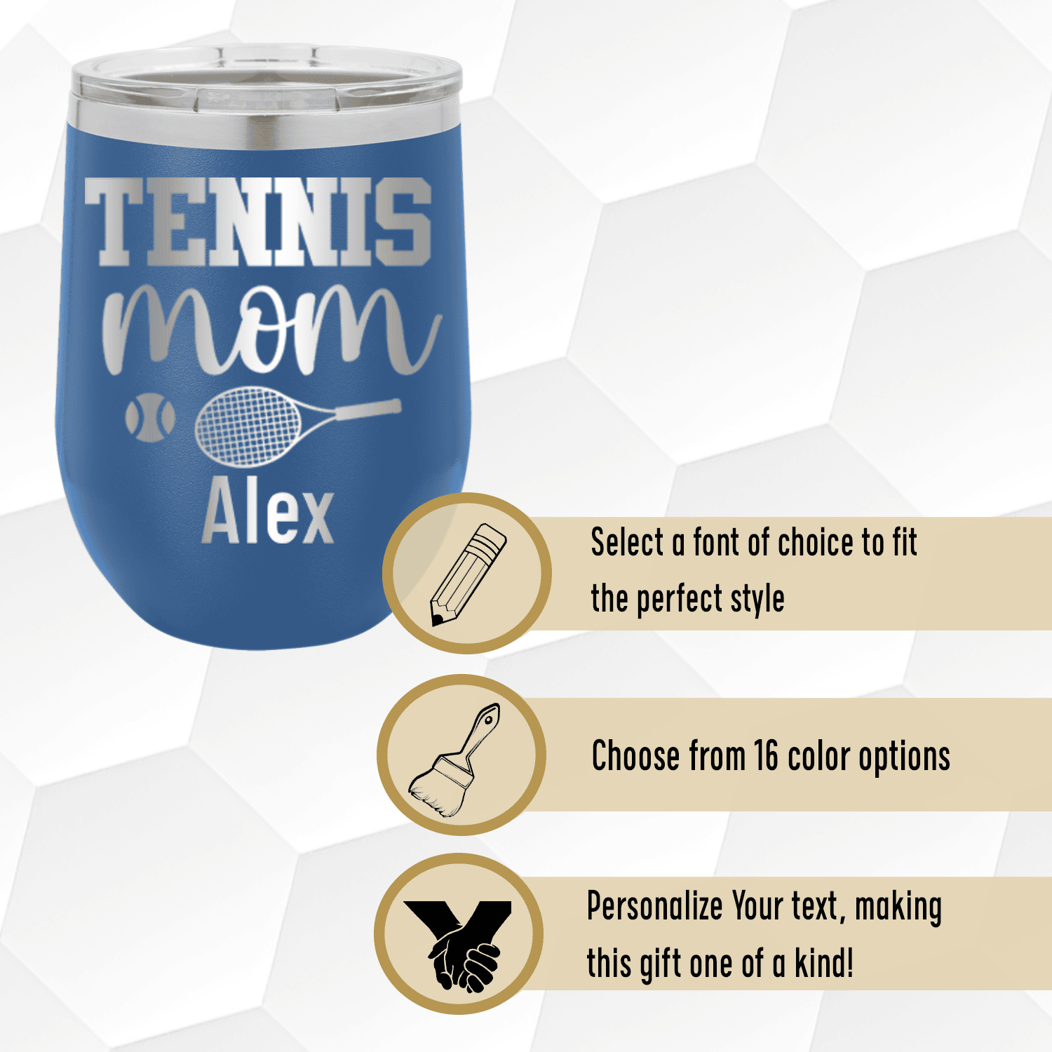 Personalized Tennis Mom Wine Tumbler for her, Customized Gifts for Women by Groovy Girl Gifts