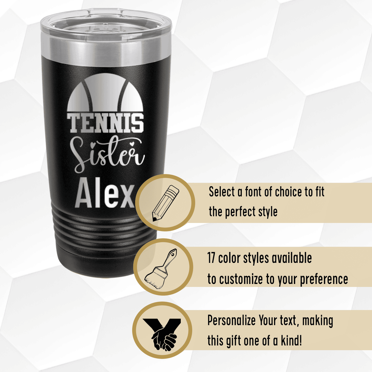 Personalized Tennis Sister Tumbler for her, Customized Gifts for Women by Groovy Girl Gifts