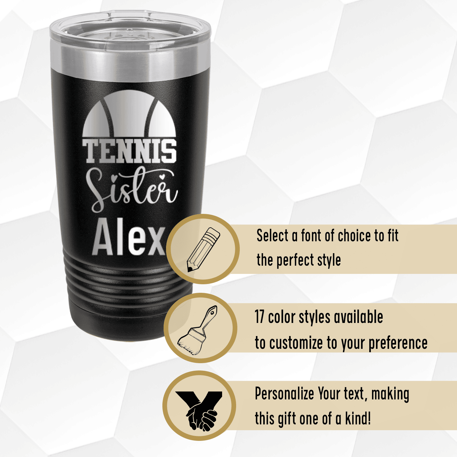Personalized Tennis Sister Tumbler for her, Customized Gifts for Women by Groovy Girl Gifts