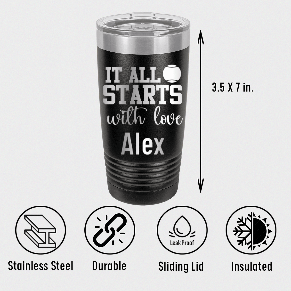 Personalized Tennis Starts With Love Tumbler for her, Customized Gifts for Women by Groovy Girl Gifts