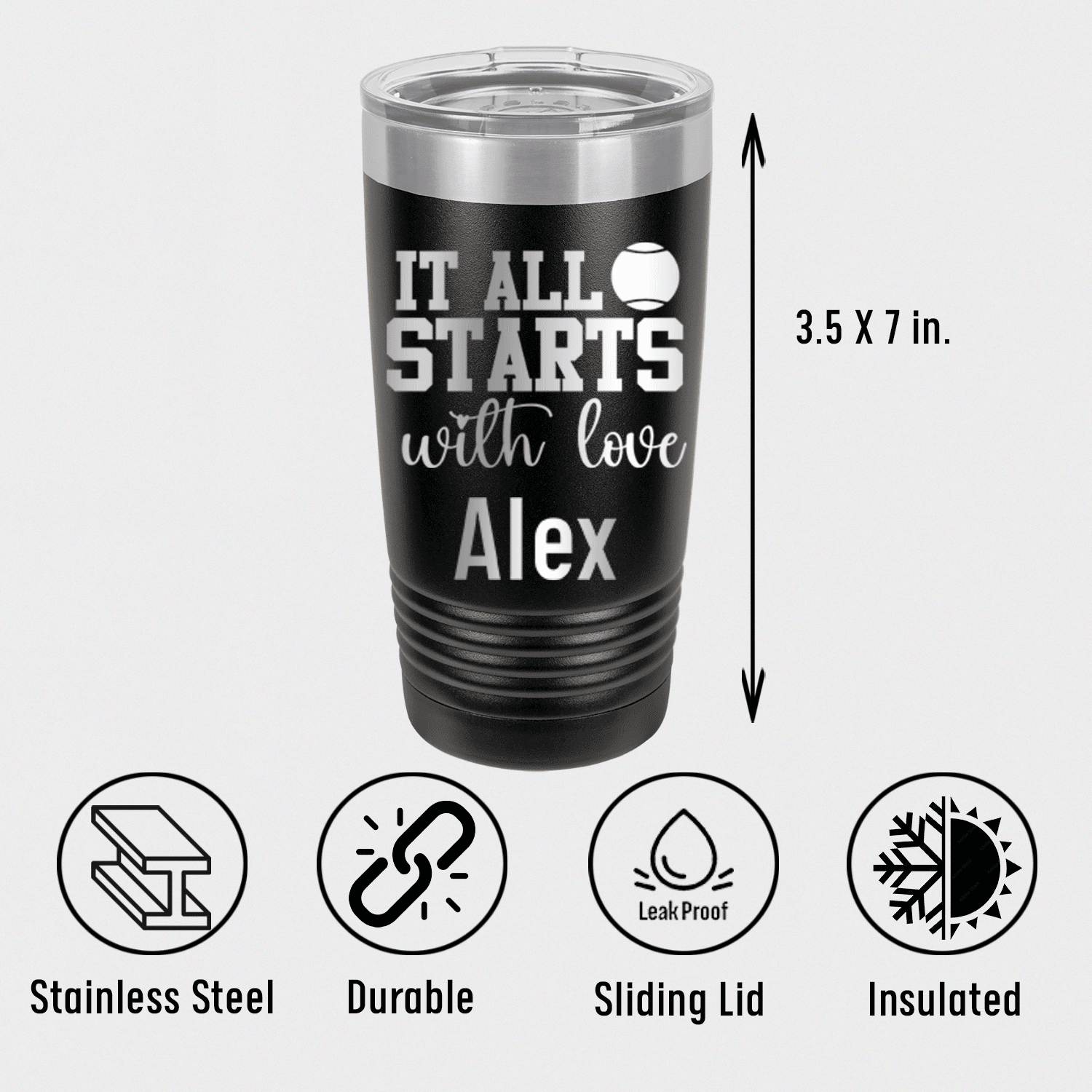 Personalized Tennis Starts With Love Tumbler for her, Customized Gifts for Women by Groovy Girl Gifts