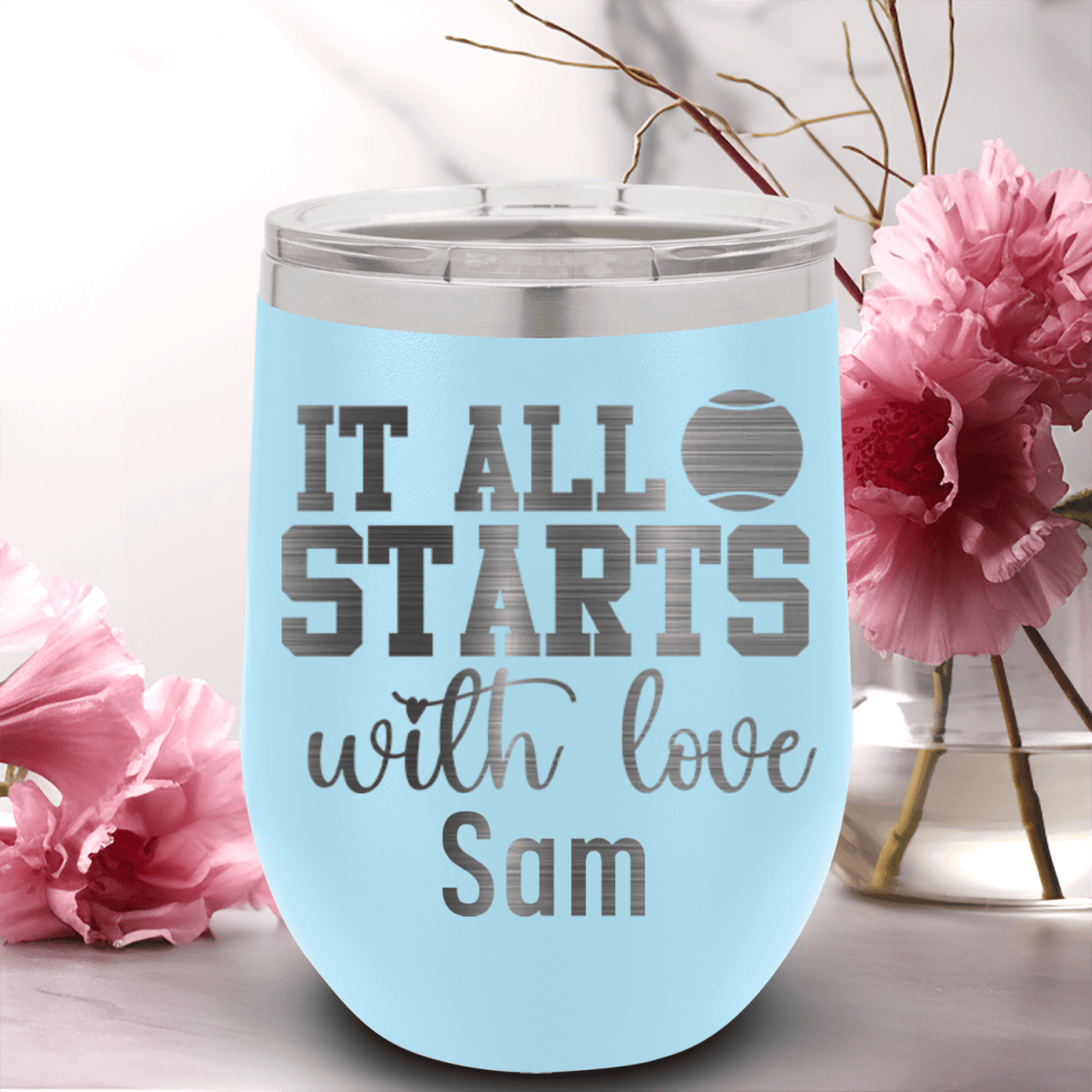 Personalized Tennis Starts With Love Wine Tumbler for her, Customized Gifts for Women by Groovy Girl Gifts