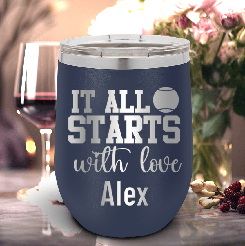 Personalized Tennis Starts With Love Wine Tumbler for her, Customized Gifts for Women by Groovy Girl Gifts