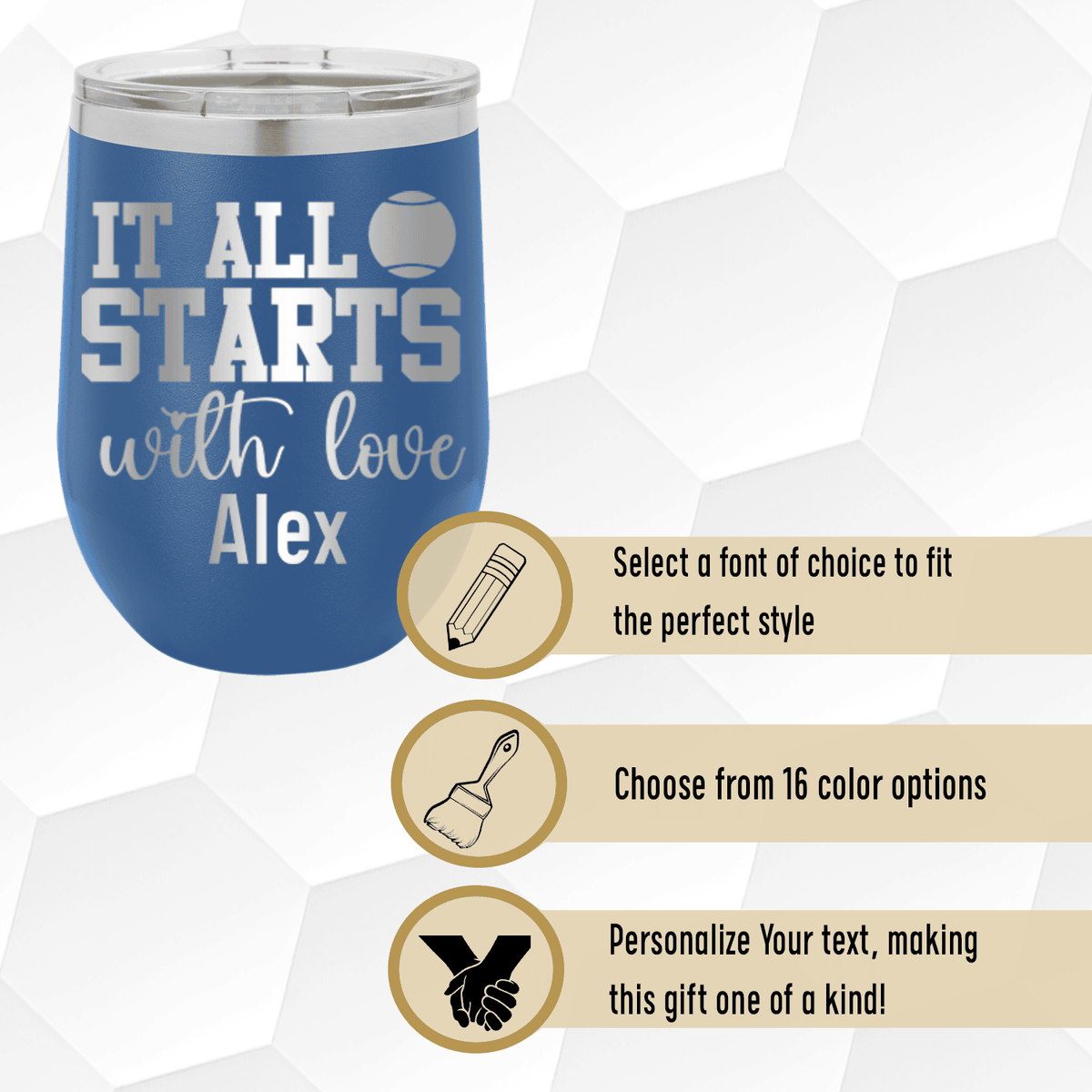 Personalized Tennis Starts With Love Wine Tumbler for her, Customized Gifts for Women by Groovy Girl Gifts