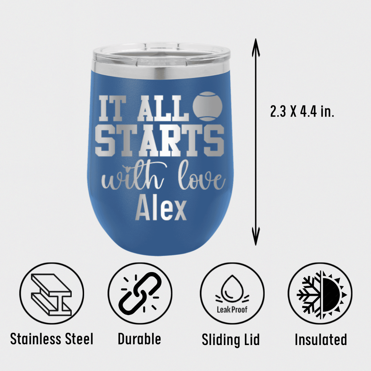 Personalized Tennis Starts With Love Wine Tumbler for her, Customized Gifts for Women by Groovy Girl Gifts