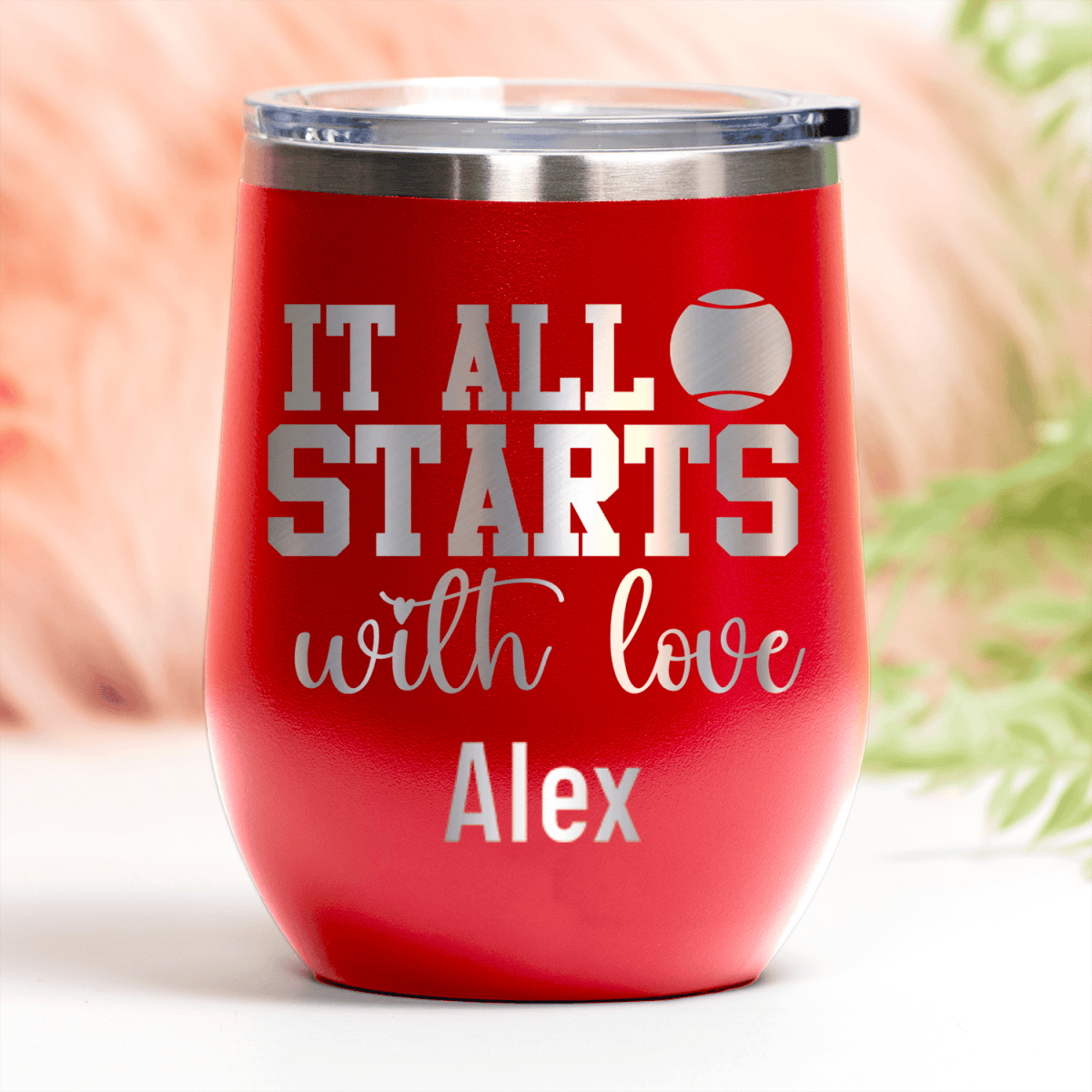 Personalized Tennis Starts With Love Wine Tumbler for her, Customized Gifts for Women by Groovy Girl Gifts
