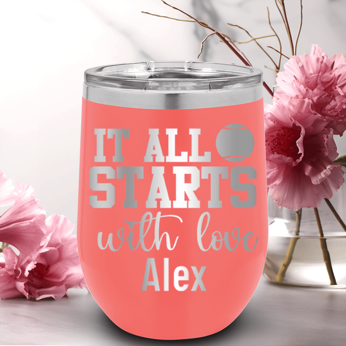 Personalized Tennis Starts With Love Wine Tumbler for her, Customized Gifts for Women by Groovy Girl Gifts
