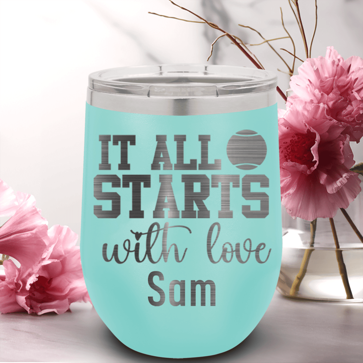 Personalized Tennis Starts With Love Wine Tumbler for her, Customized Gifts for Women by Groovy Girl Gifts