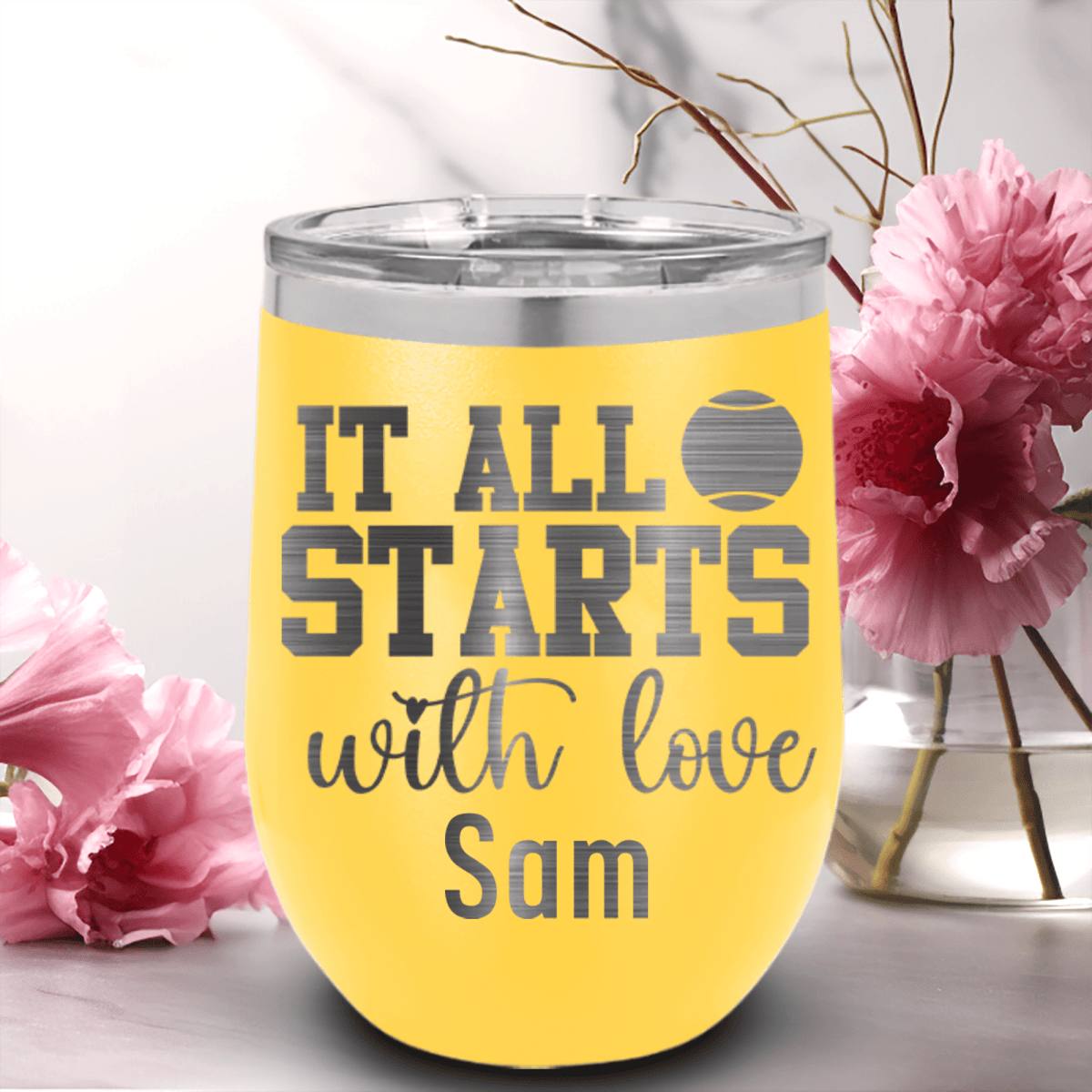 Personalized Tennis Starts With Love Wine Tumbler for her, Customized Gifts for Women by Groovy Girl Gifts