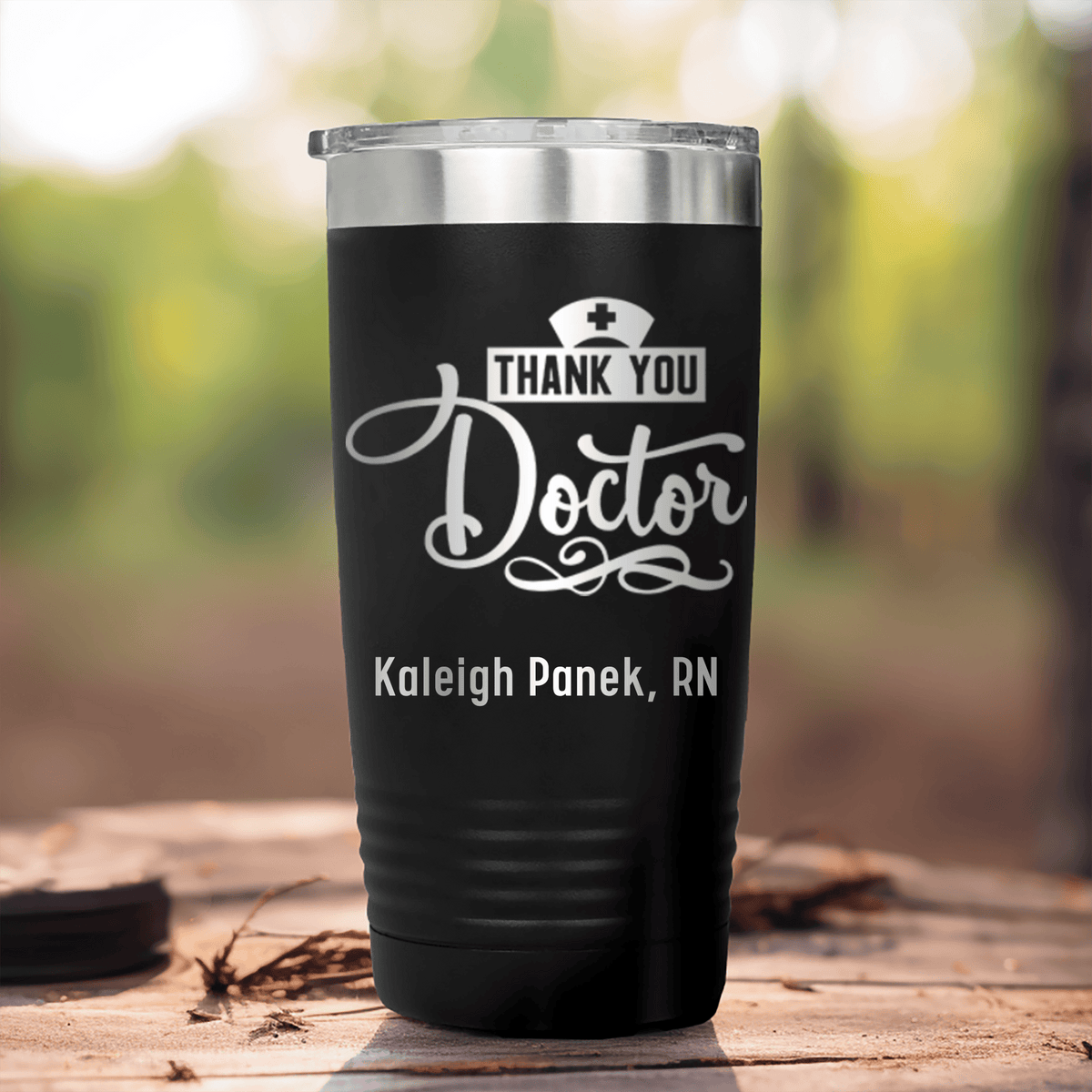 Black Nurse Tumbler With Thank You Doctor Design