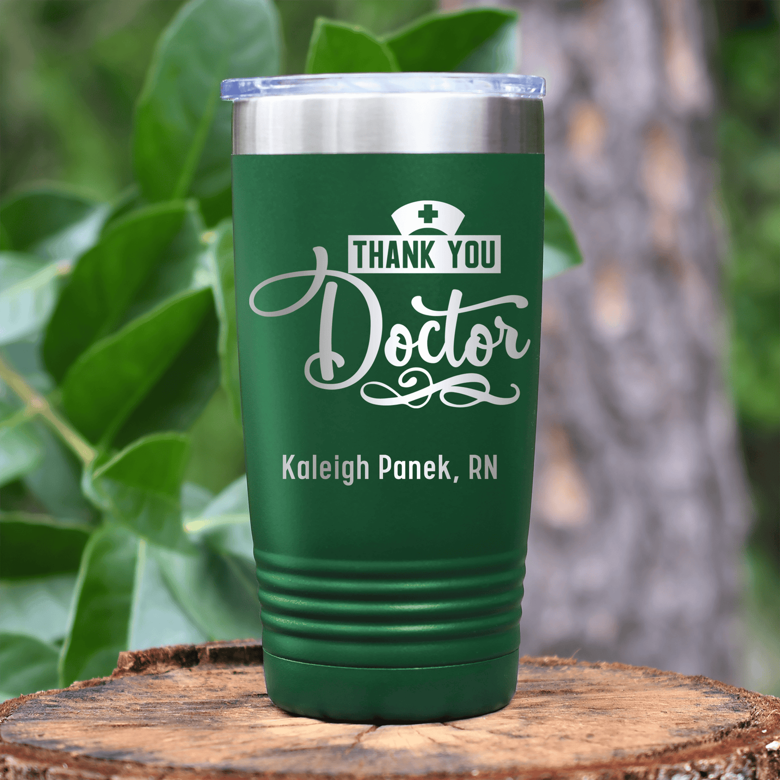 Green Nurse Tumbler With Thank You Doctor Design