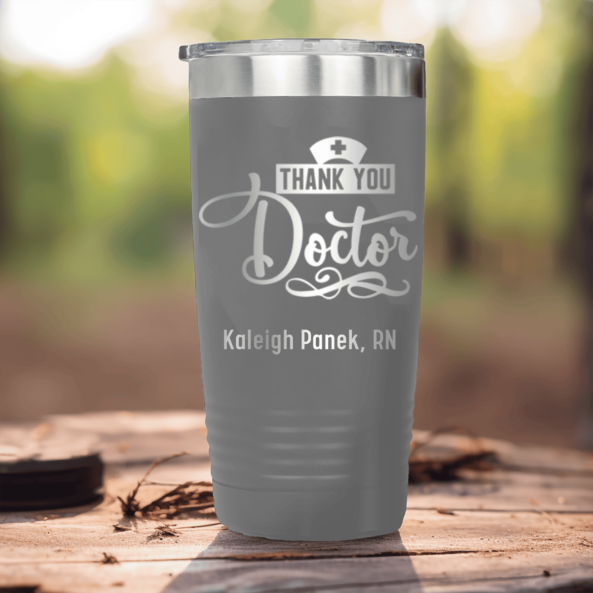 Grey Nurse Tumbler With Thank You Doctor Design
