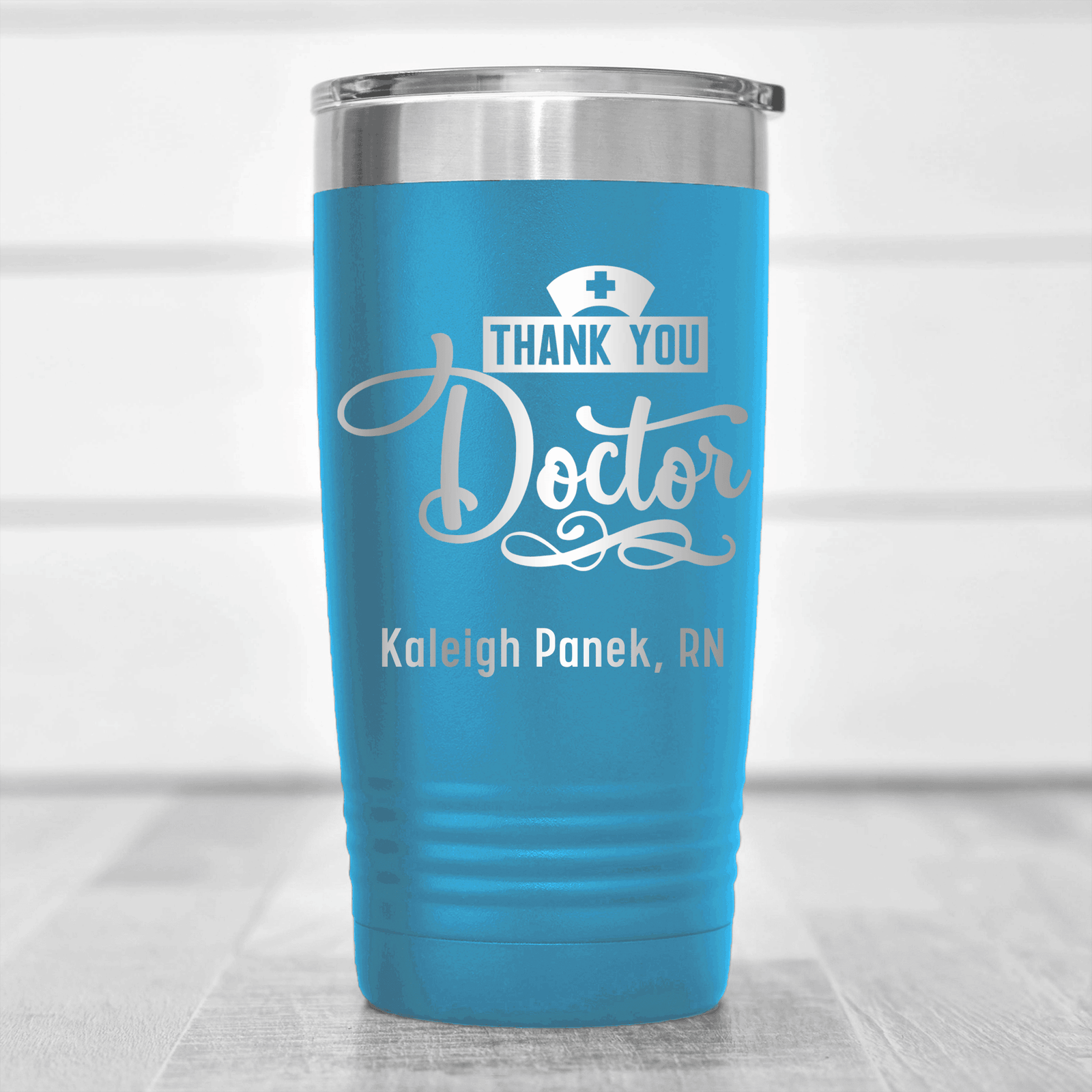 Light Blue Nurse Tumbler With Thank You Doctor Design