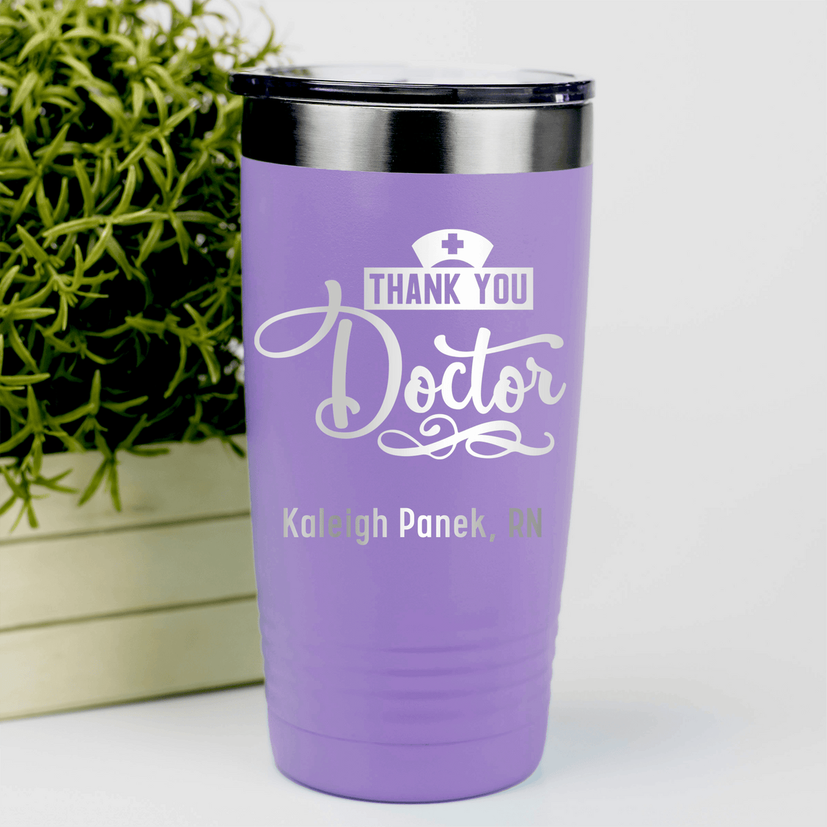 Light Purple Nurse Tumbler With Thank You Doctor Design