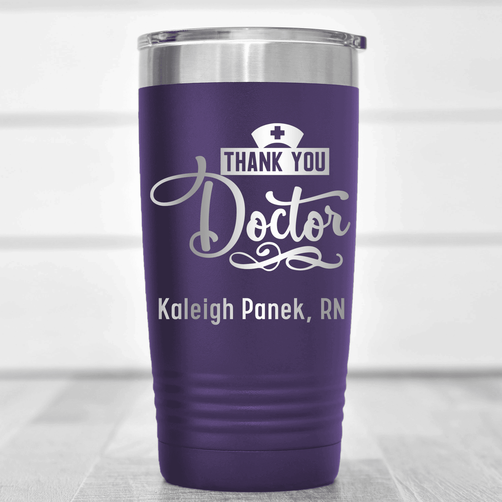 Purple Nurse Tumbler With Thank You Doctor Design