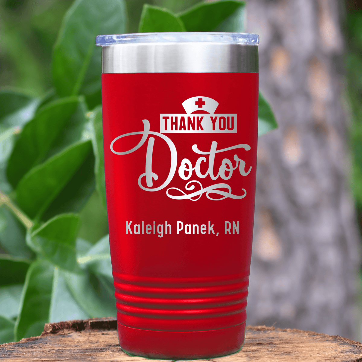 Red Nurse Tumbler With Thank You Doctor Design
