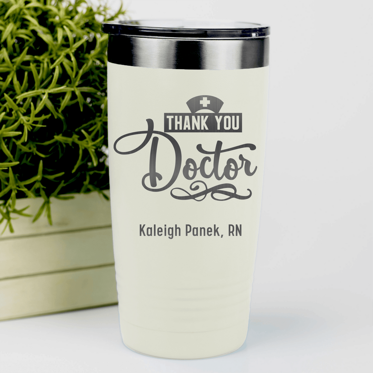 White Nurse Tumbler With Thank You Doctor Design