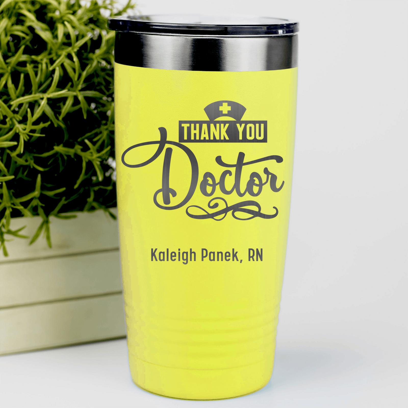 Yellow Nurse Tumbler With Thank You Doctor Design