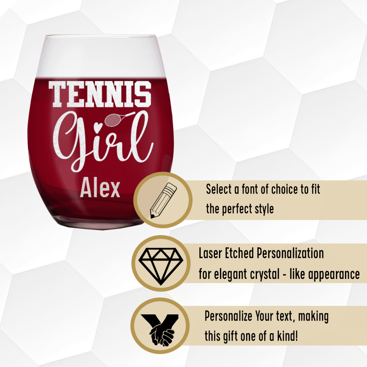 Personalized That Tennis Girl Stemless Wine Glass for her, Customized Gifts for Women by Groovy Girl Gifts