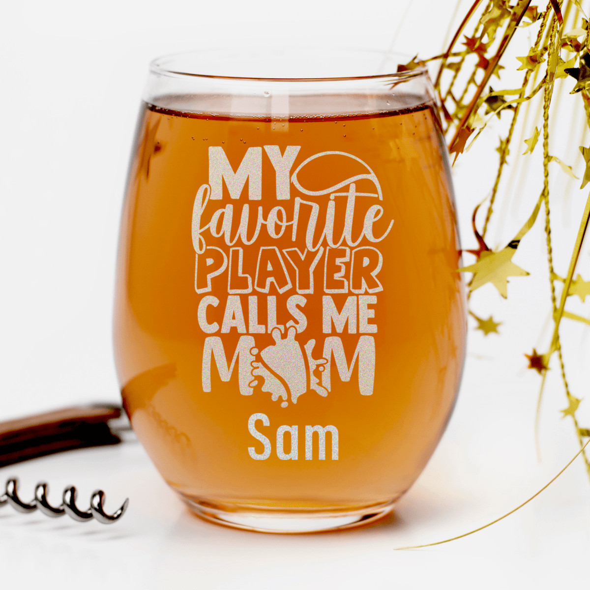 Personalized That Tennis Player Calls Me Mom Stemless Wine Glass for her, Customized Gifts for Women by Groovy Girl Gifts